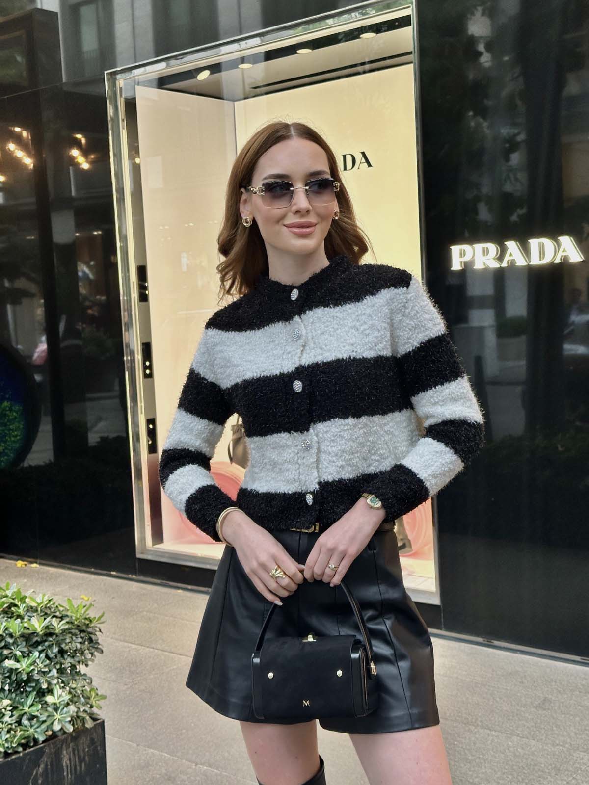 Simli Ponponlu Çizgili Ceket