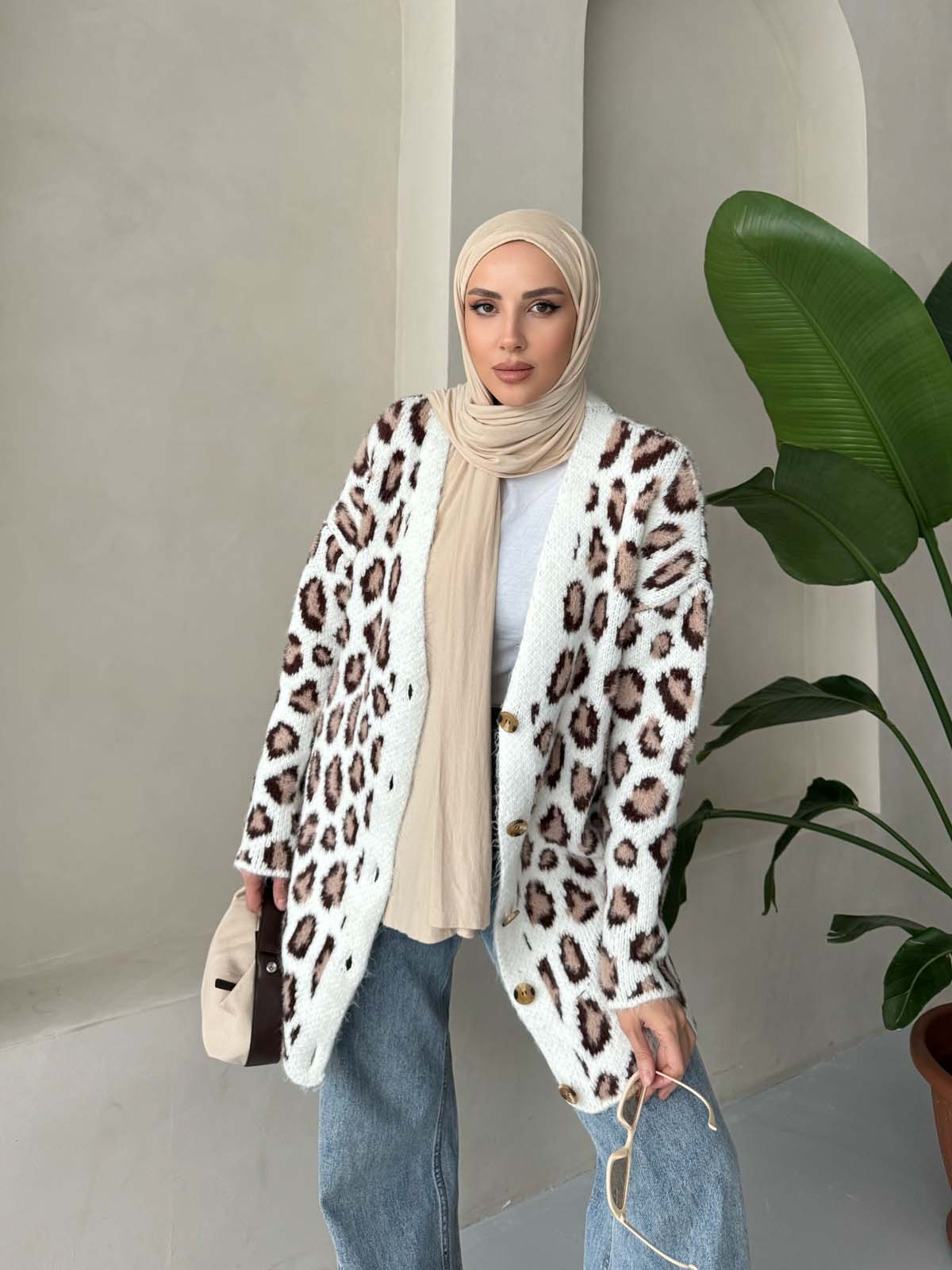 Şardon Leopar Desenli Uzun Hırka