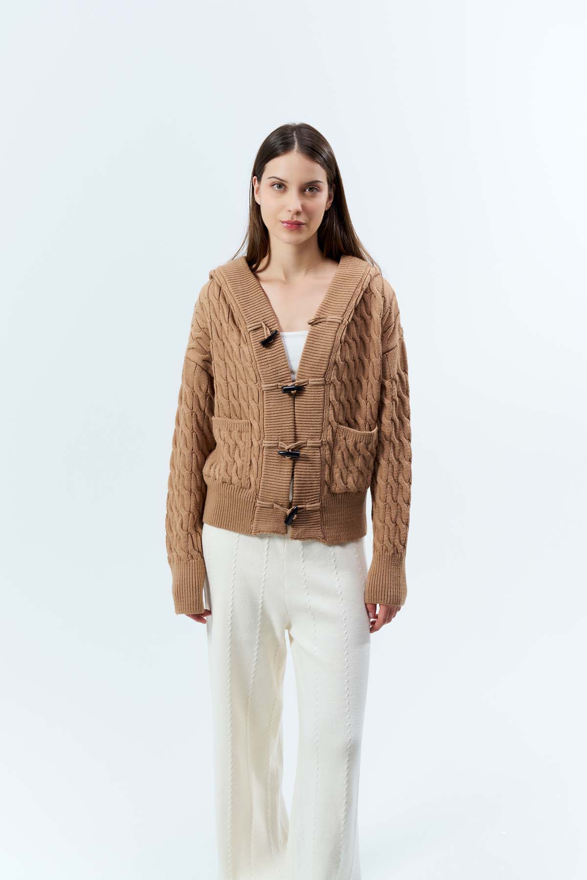 SaçÖrgülü Kapşonlu Cepli Ceket