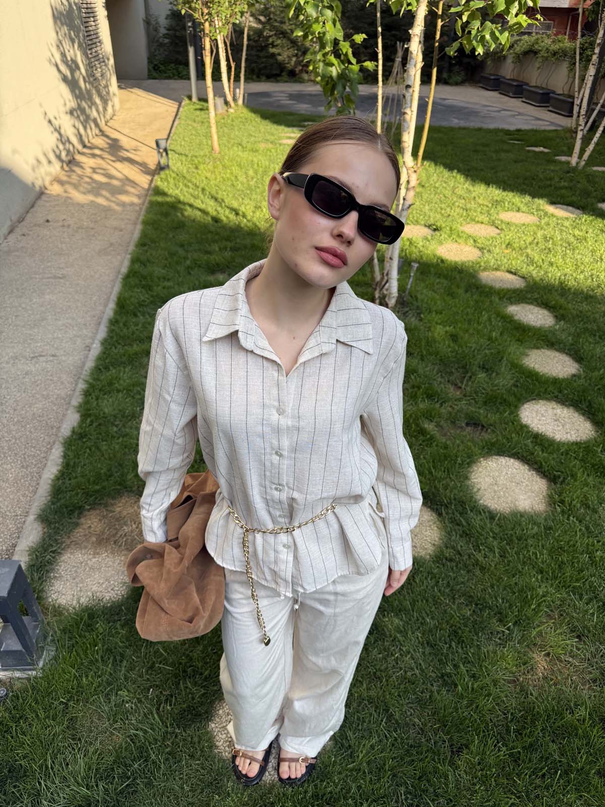 ÇİZGİLİ KETEN GÖMLEK