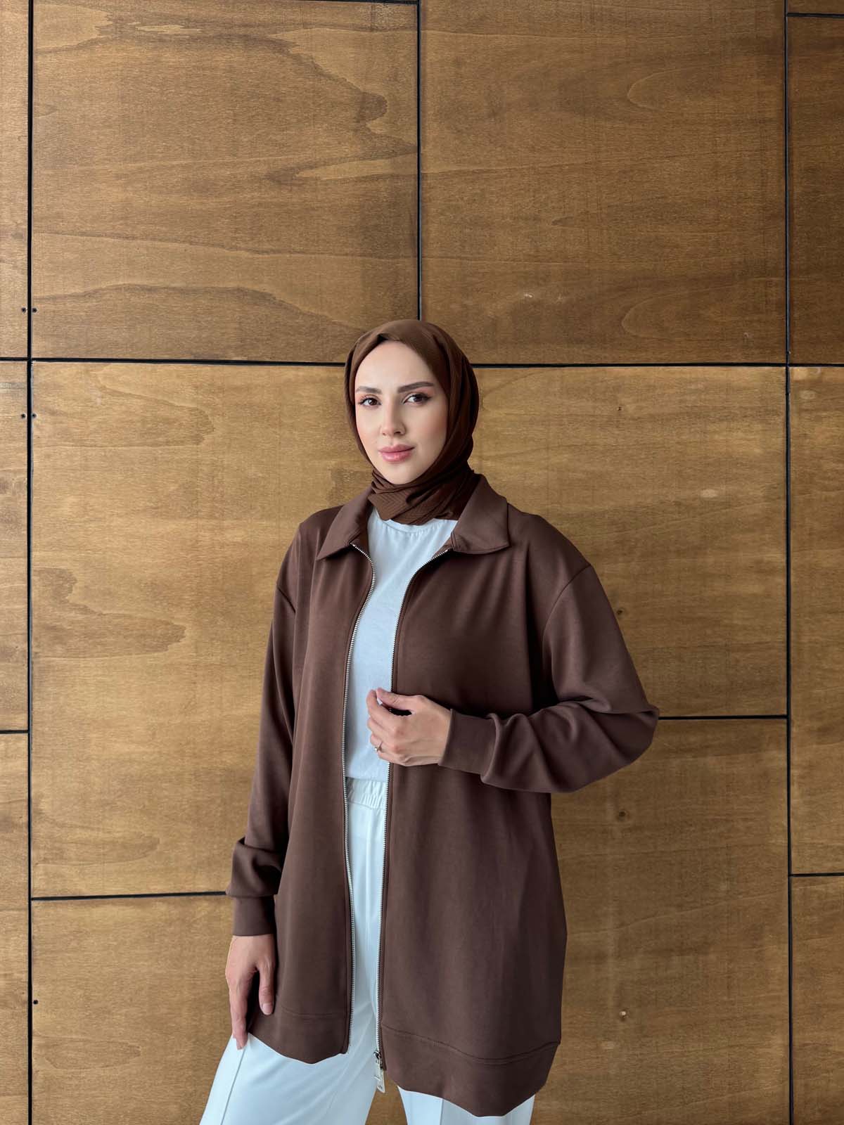 Şık Fermuarlı Uzun Hırka