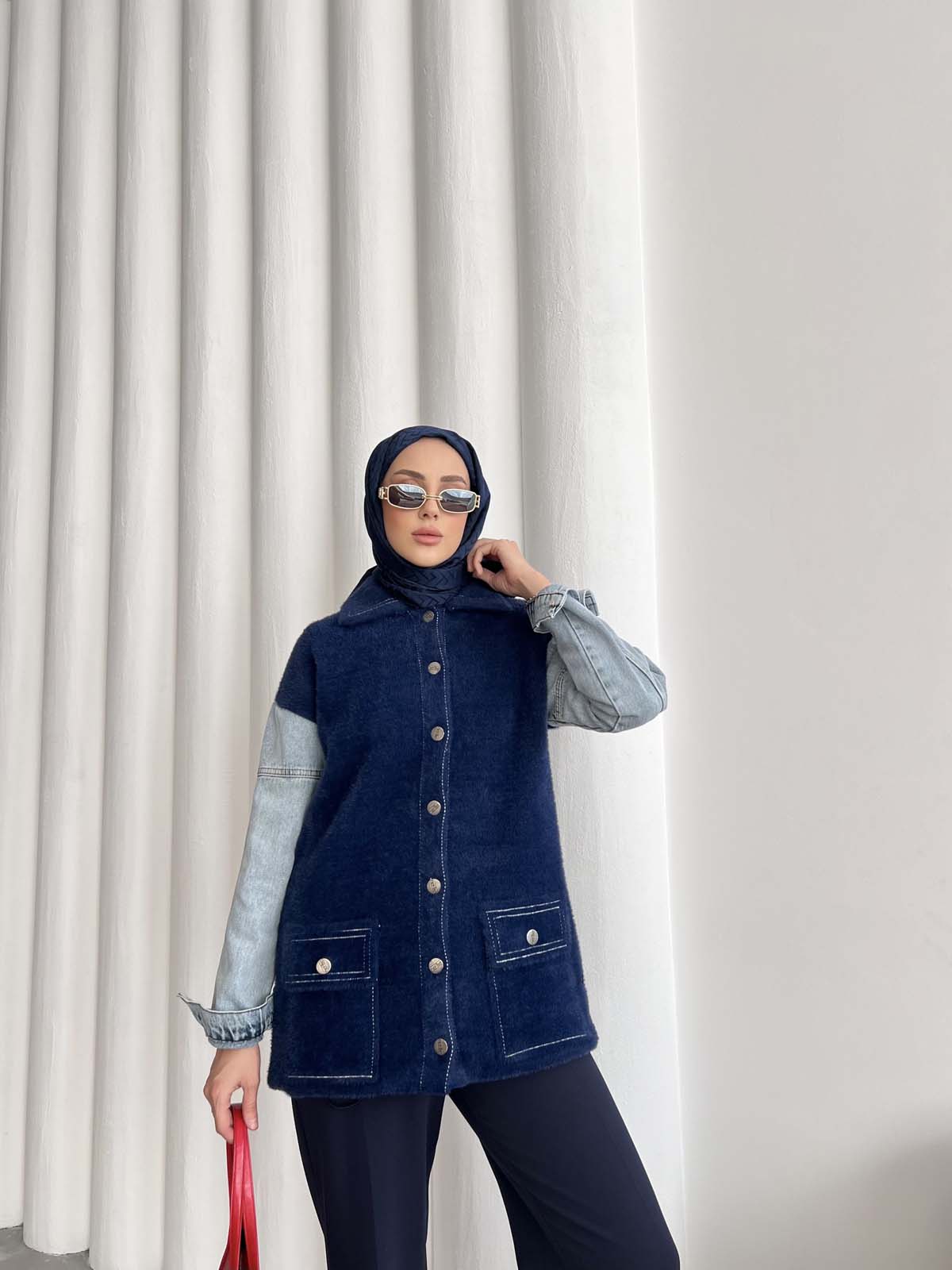 Angora Kotkollu Düğmeli Uzun Hırka