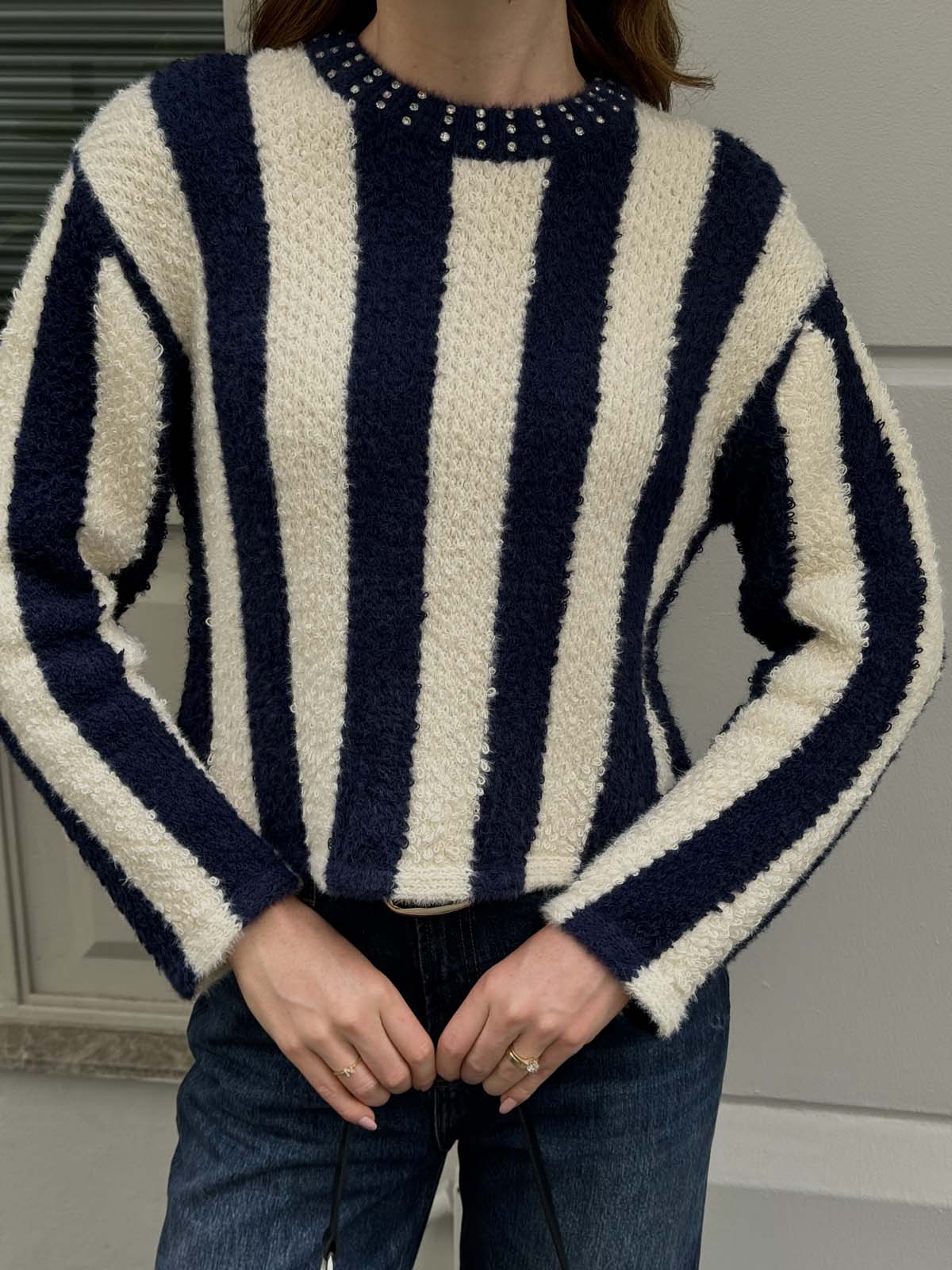 Angora Boyuna Çizgili Crop Kazak