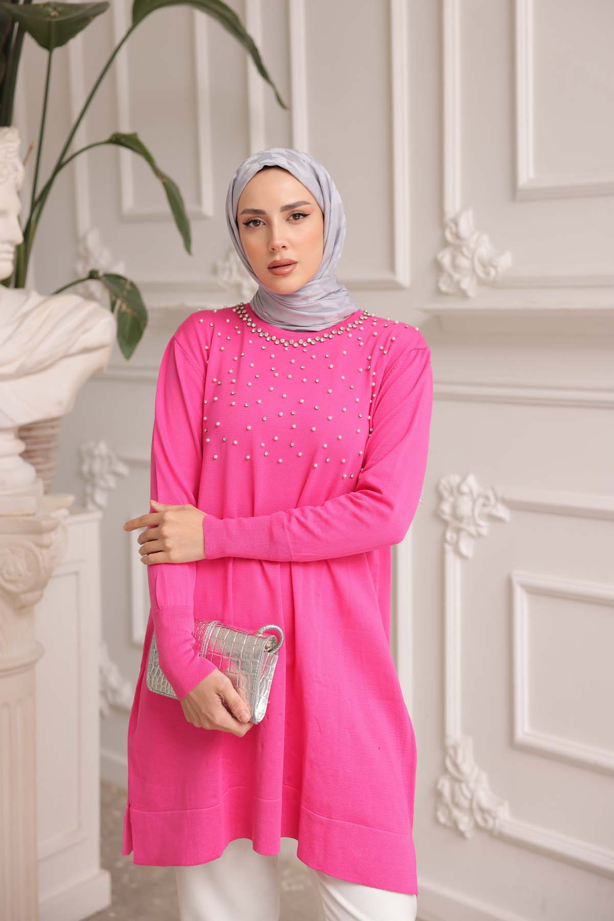 Merserize İncili Taşlı Tunik