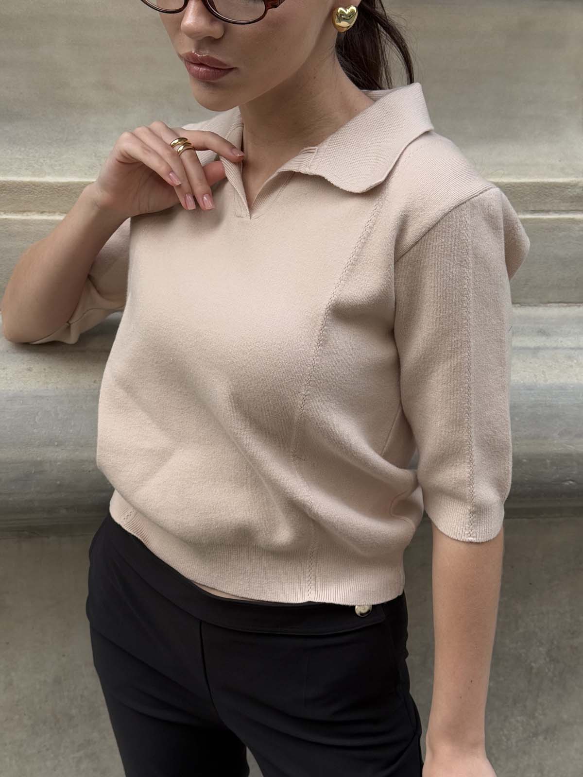 Kısa Kollu Gömlek Yaka Kazak