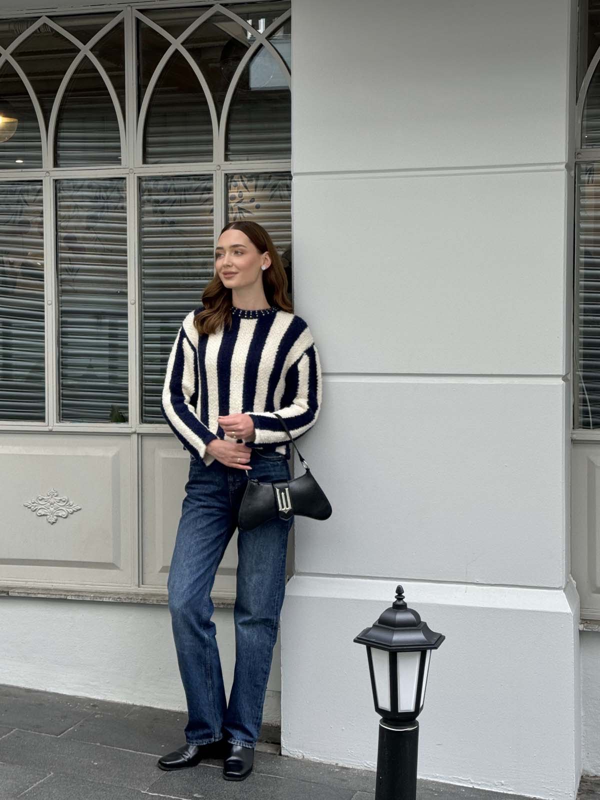 Angora Boyuna Çizgili Crop Kazak