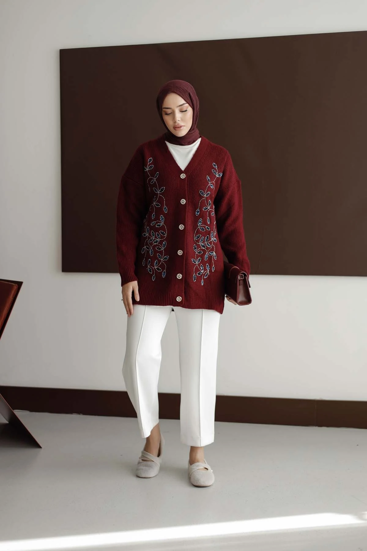 Şardonlu Boncuk Nakışlı Ceket