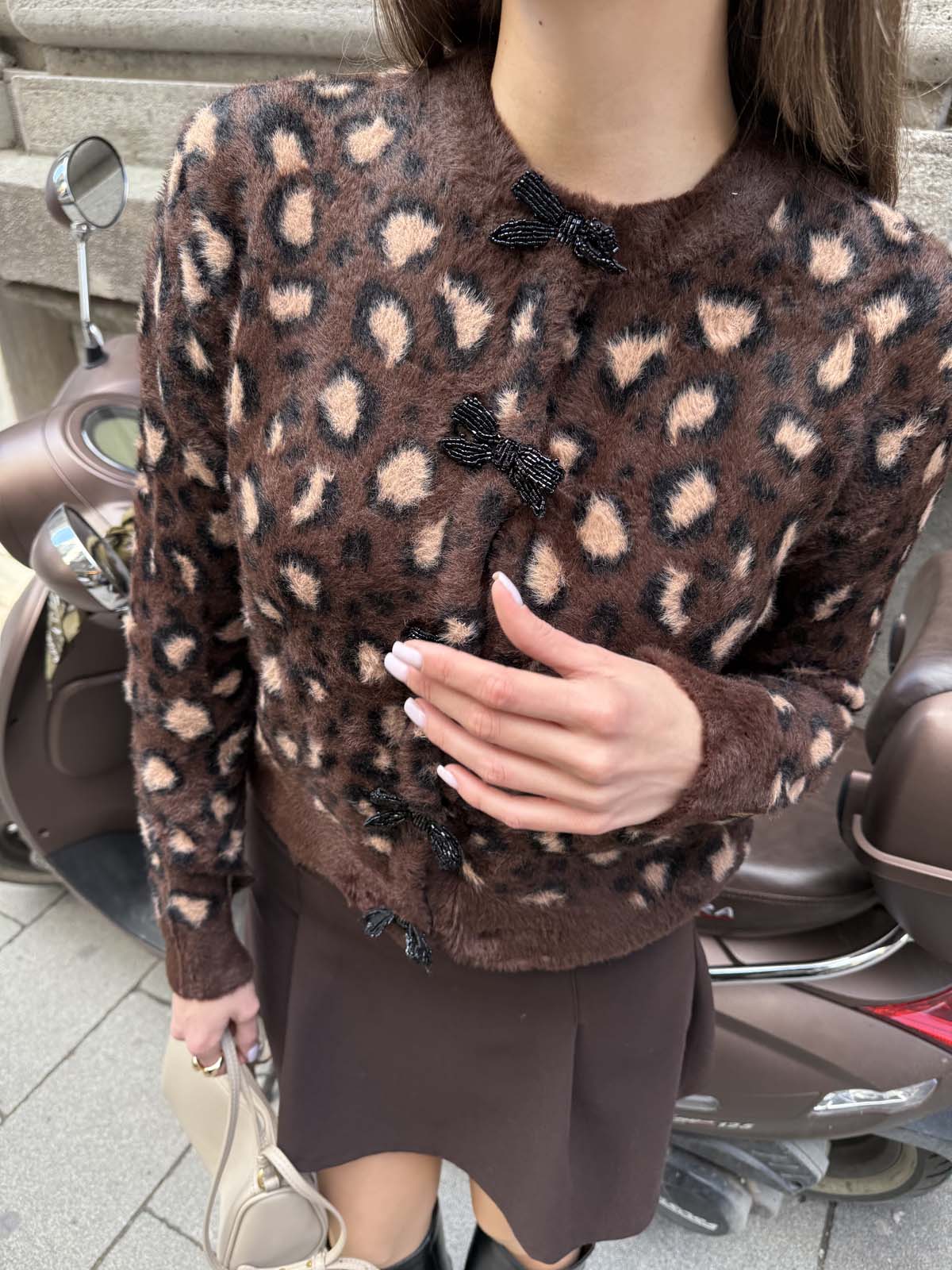 Angora Leoparlı Kısa Çıtçıtlı Ceket