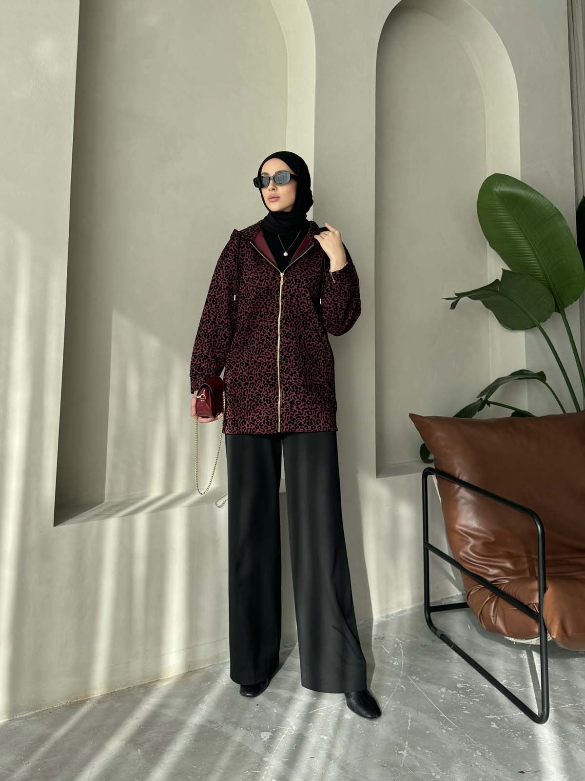 Flok Baskılı Fermuarlı  Ceket