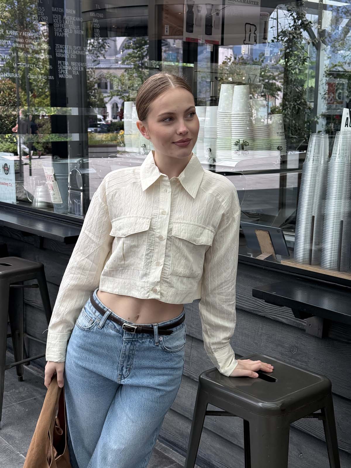 Çift Cep Detaylı  Kısa Gömlek