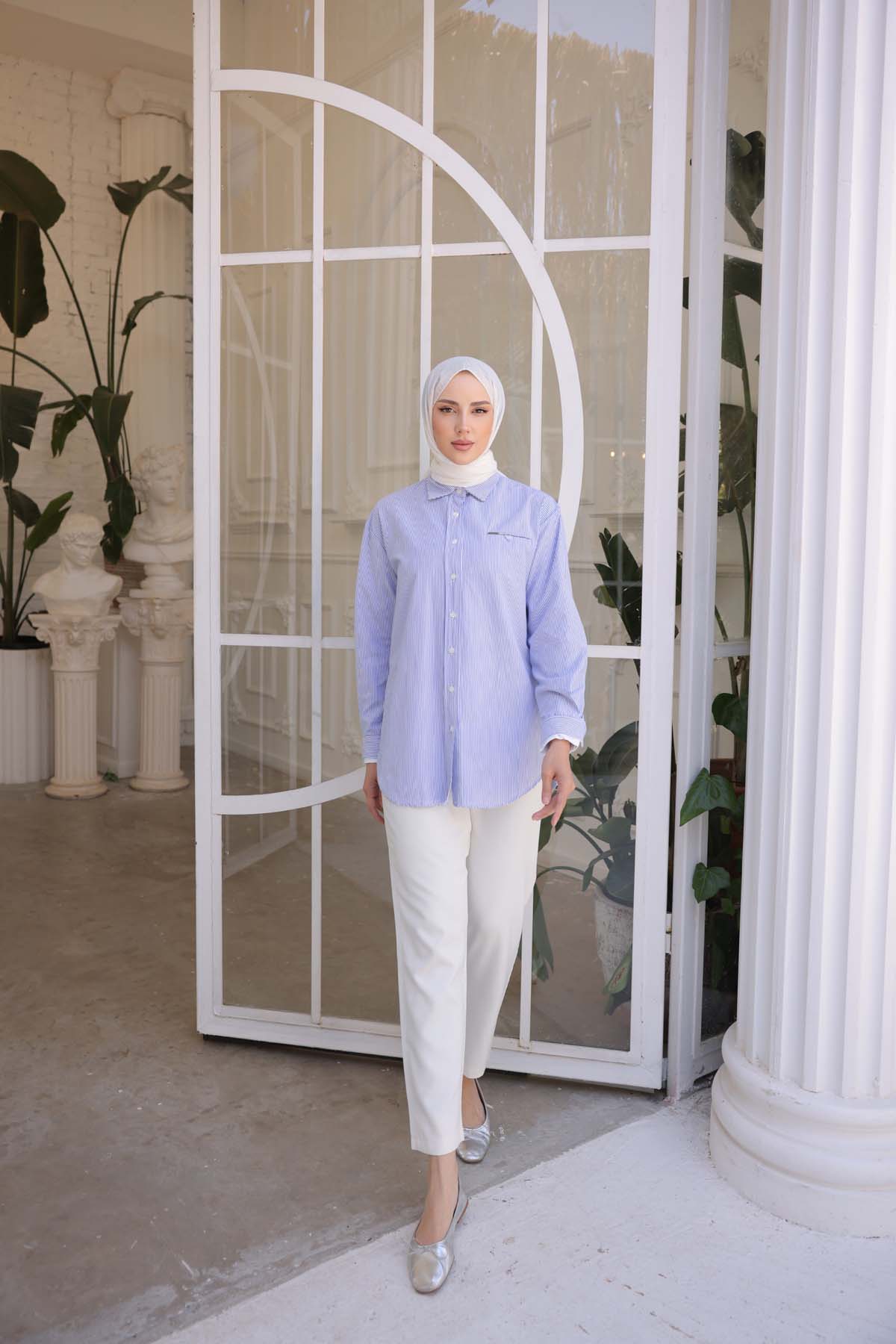 Çizgili Garnili Uzun Gömlek