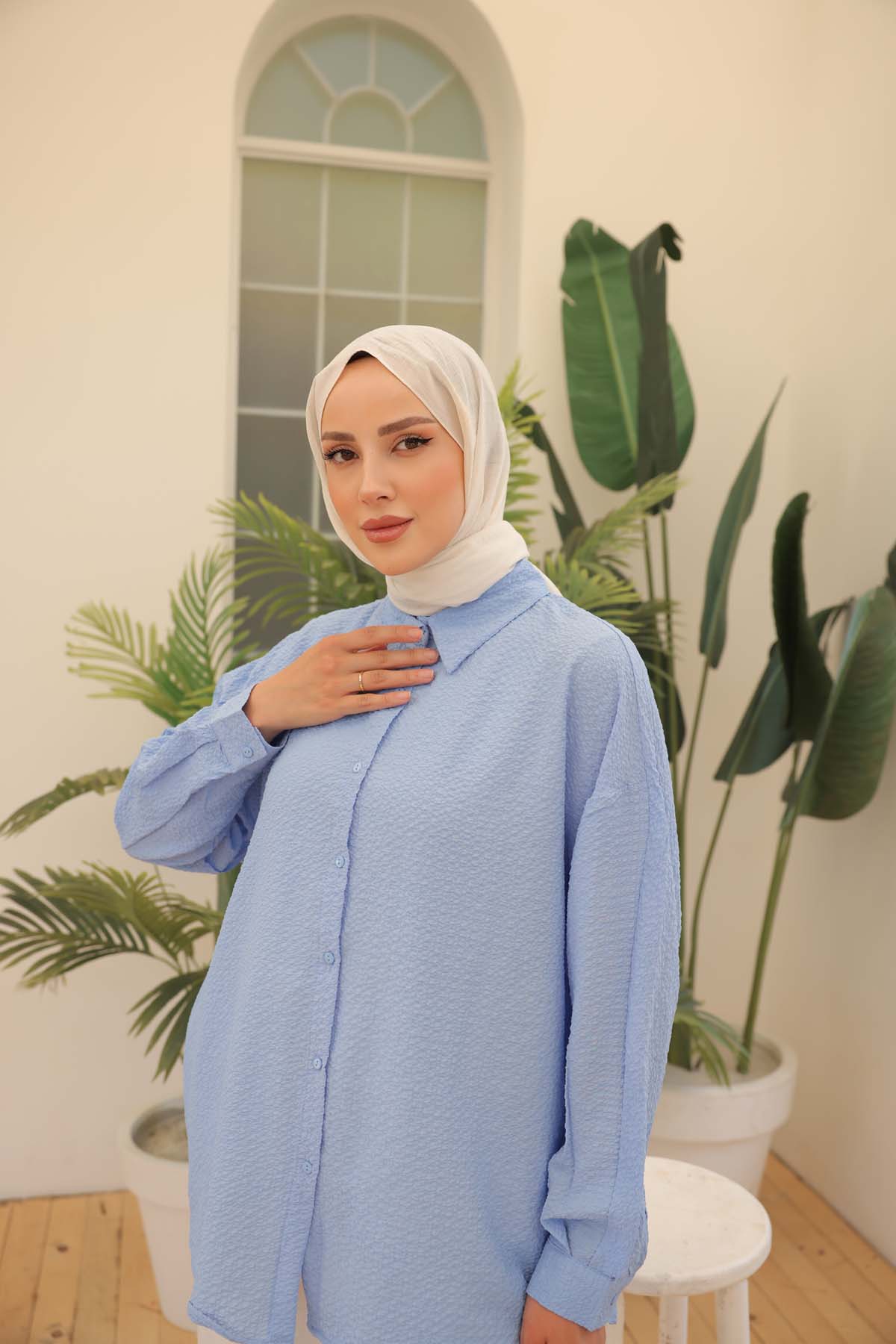 Over Size Arkası Robalı  Gömlek