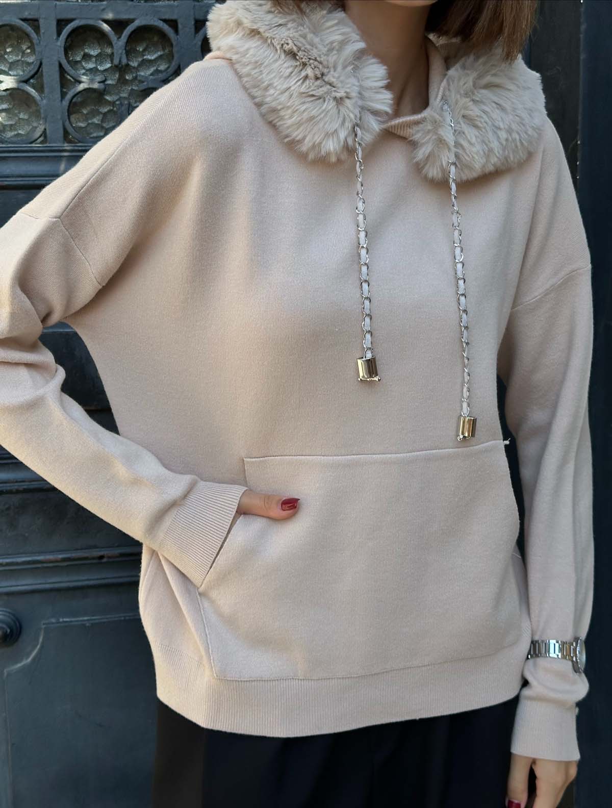 Korsman Kürklü Kanguru Cepli Kazak