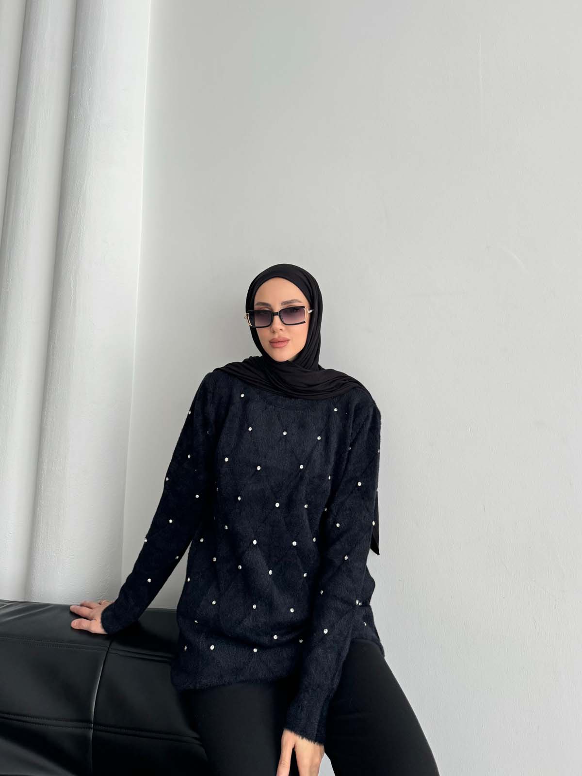 Angora Önü Taşlı Baklavalı  Bisiklet Tunik