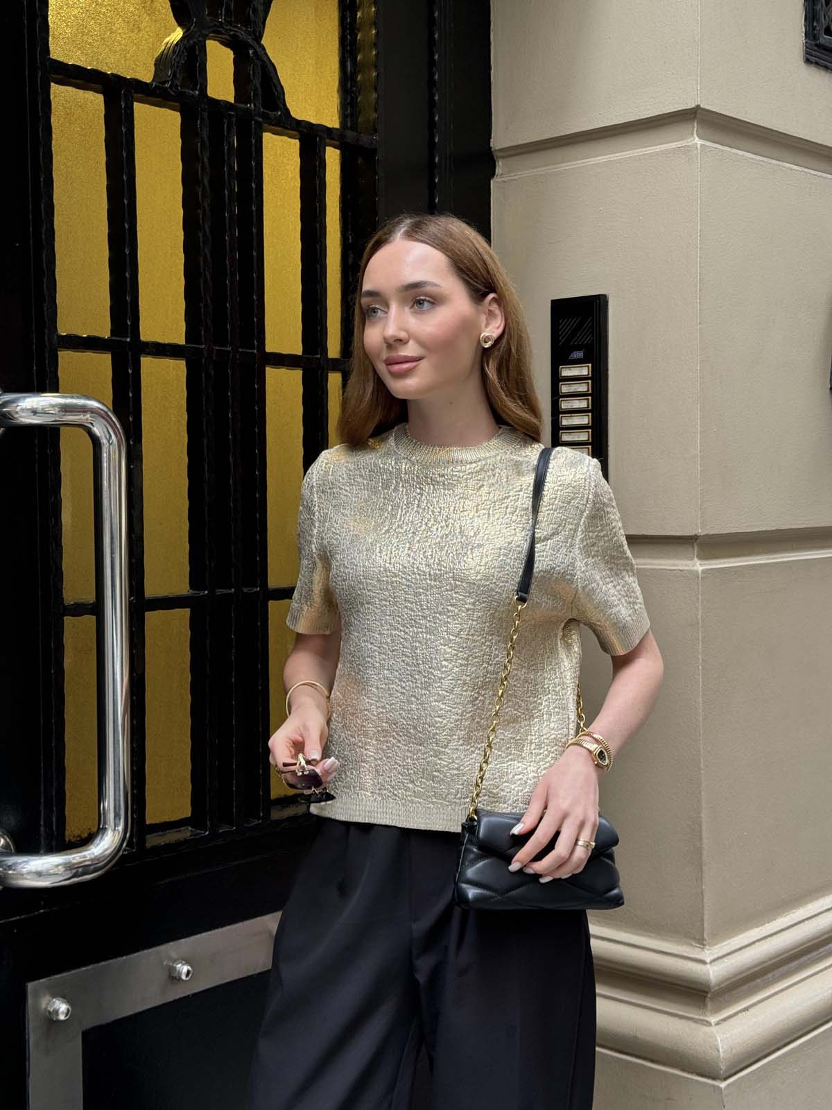 Polyelit Varak Baskılı Kısa Kollu Kazak