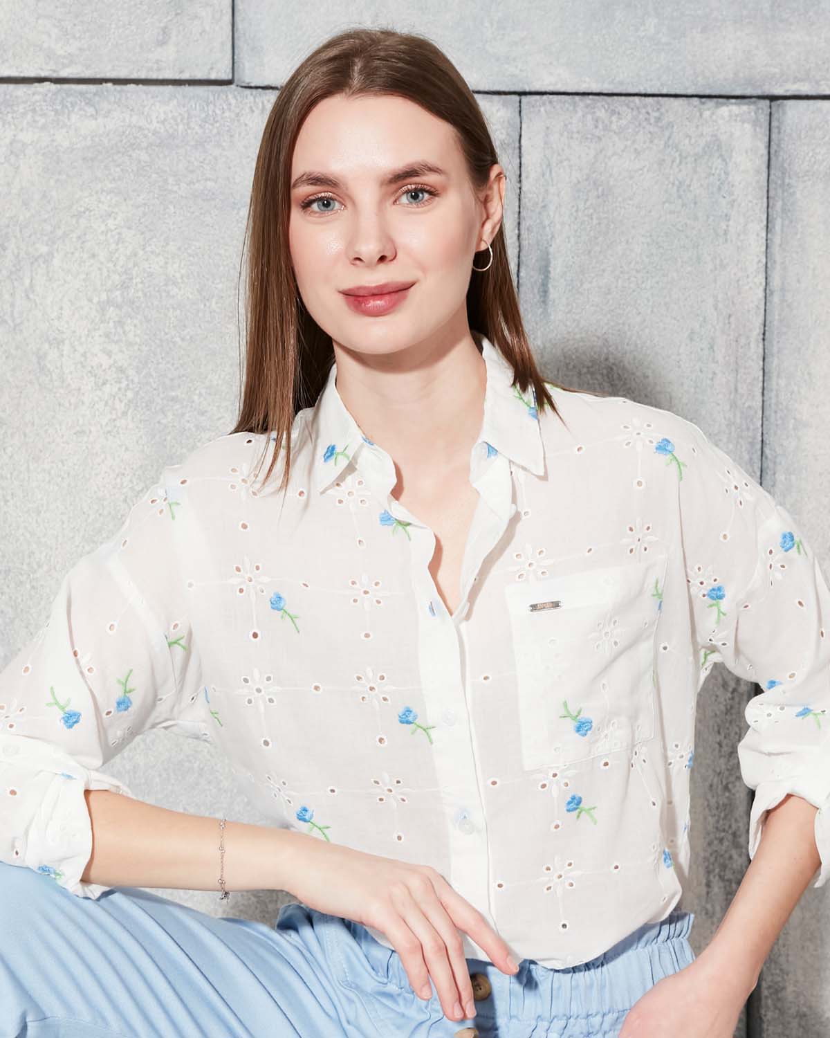 Çiçekli Pamuk Gömlek