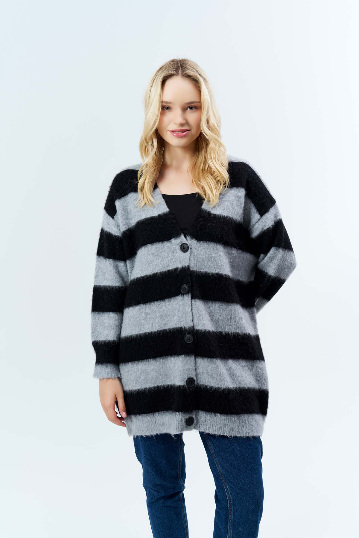 Şardonlu Çizgili Düğmeli Ceket