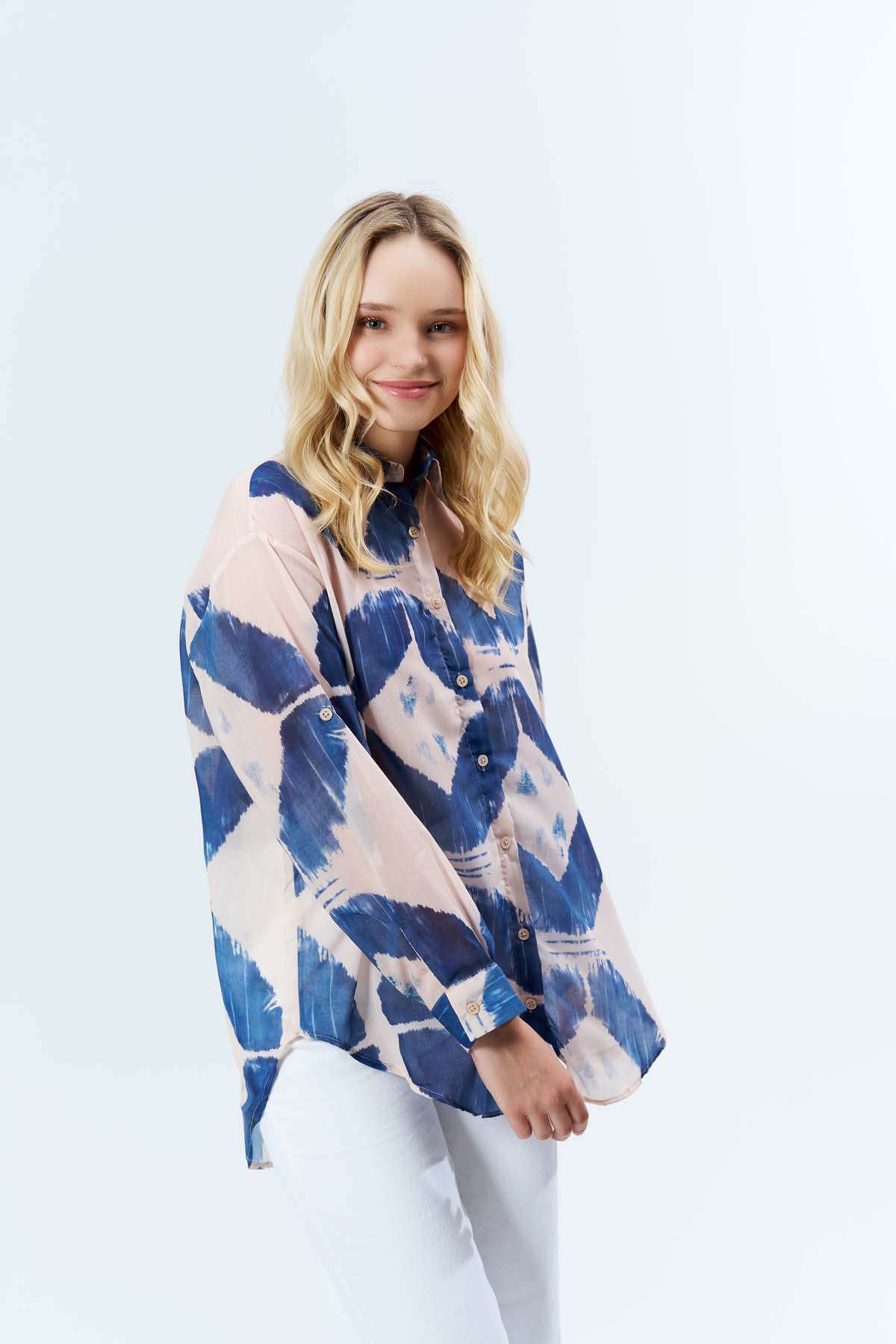 Mavi Batik Desenli Gömlek