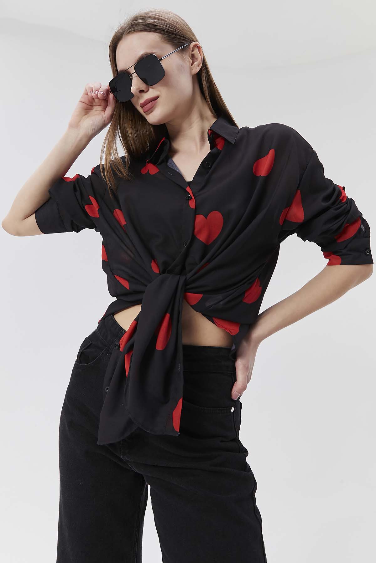 Karışık  Kalp Desenli Gömlek