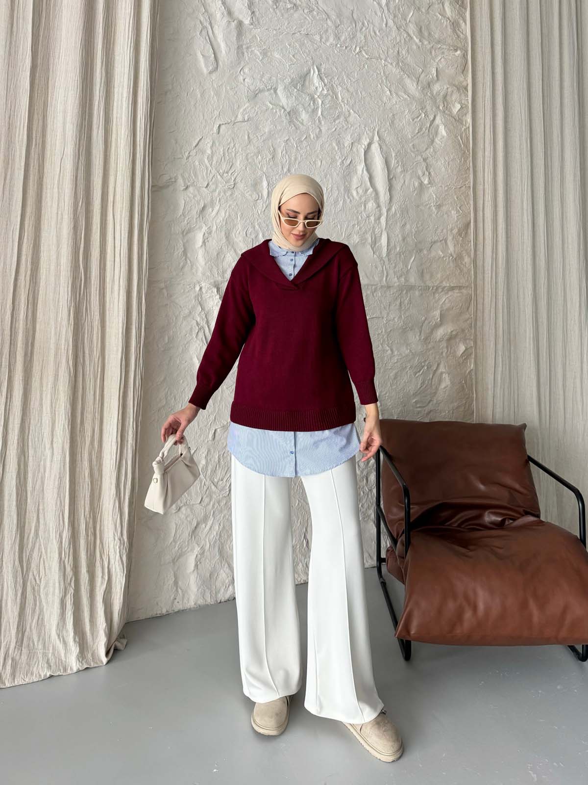 Cotonit Gömlek Yaka Poplin Garnili Tunik