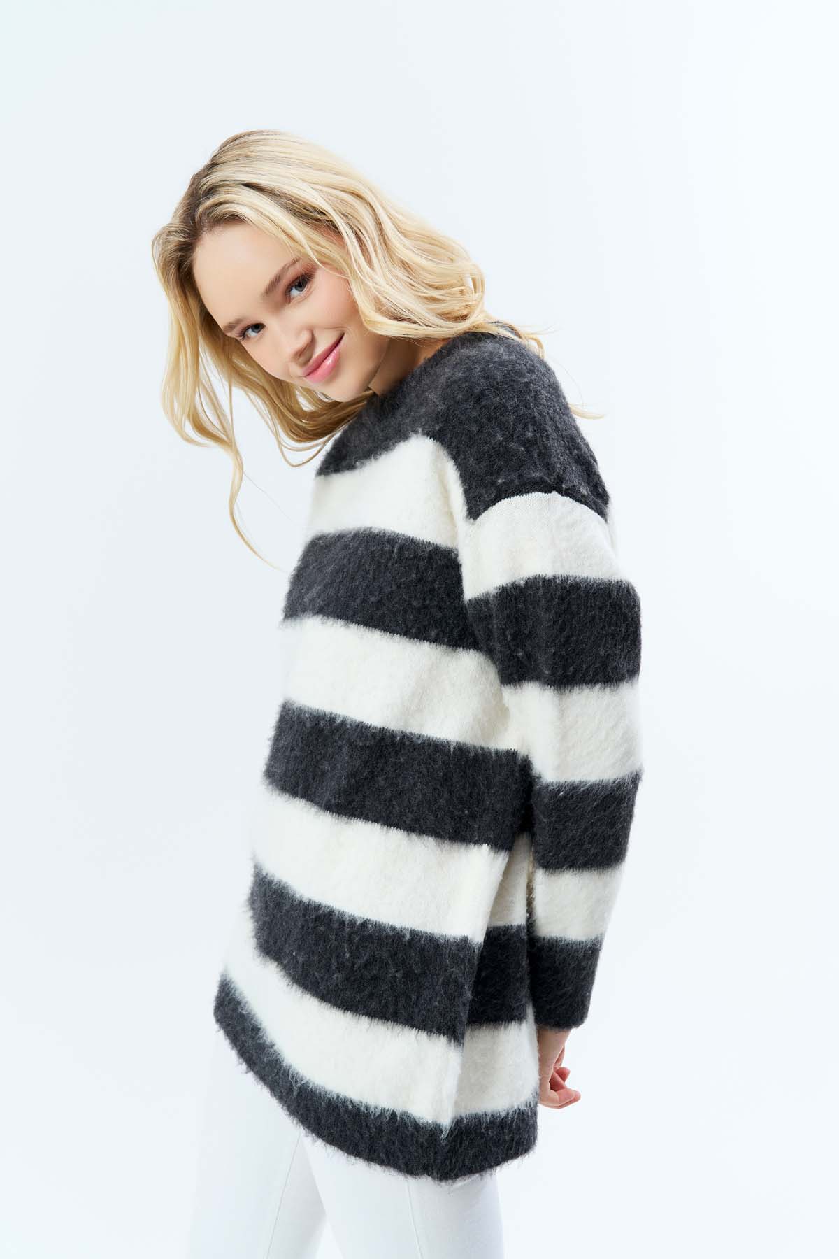 Şardonlu Çizgili Bisiklet Yaka Tunik