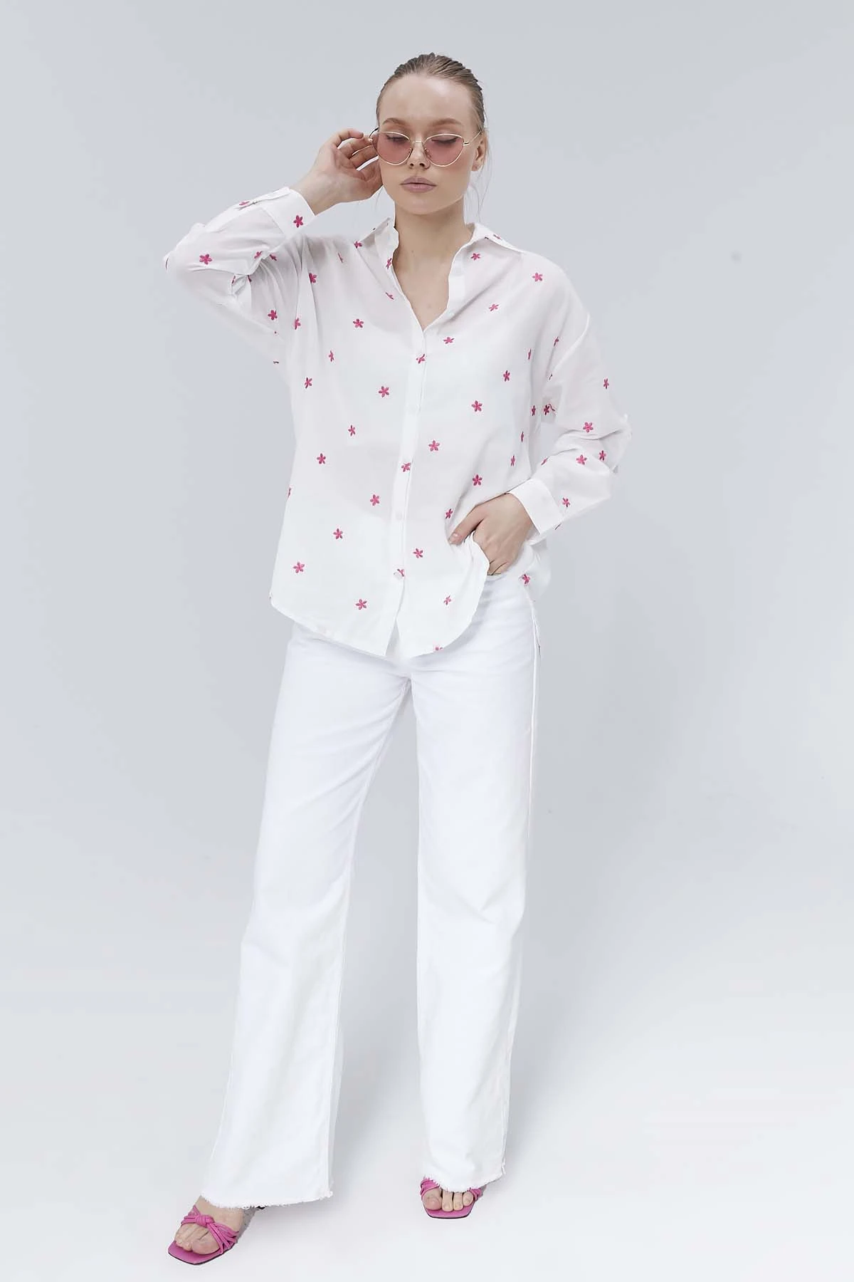 Çiçek  Desenli  Uzun  Kollu  Gömlek