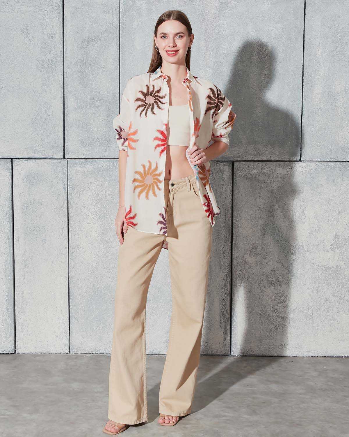 Çiçek Desen Digital Baskı Gömlek