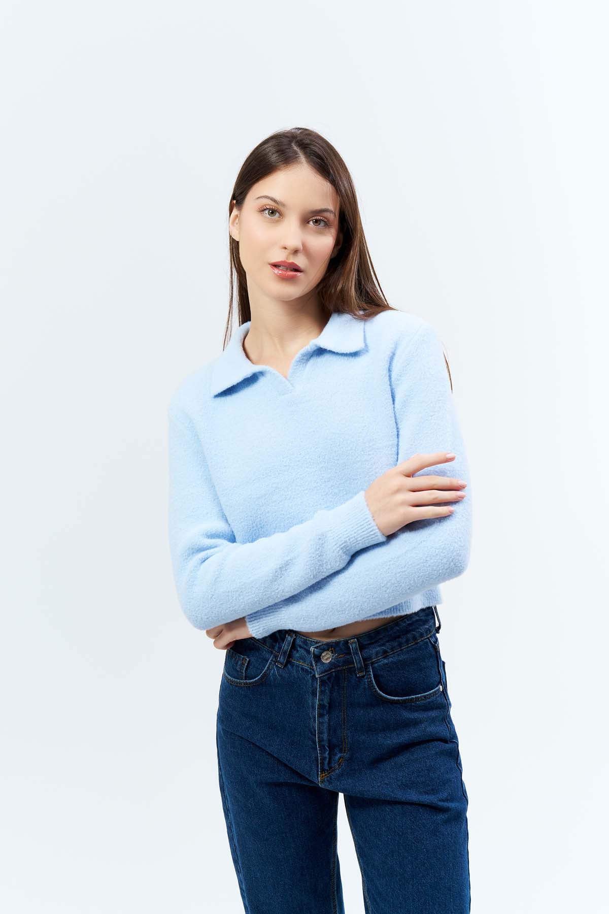 Angora Gömlek Yaka Kazak