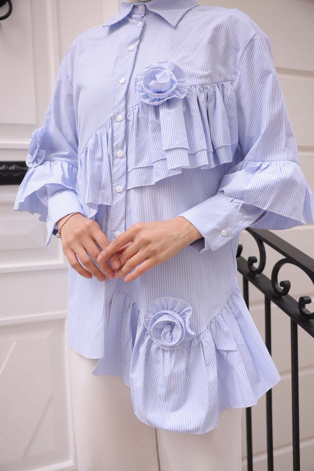 Fırfırlı Çizgili  Gömlek