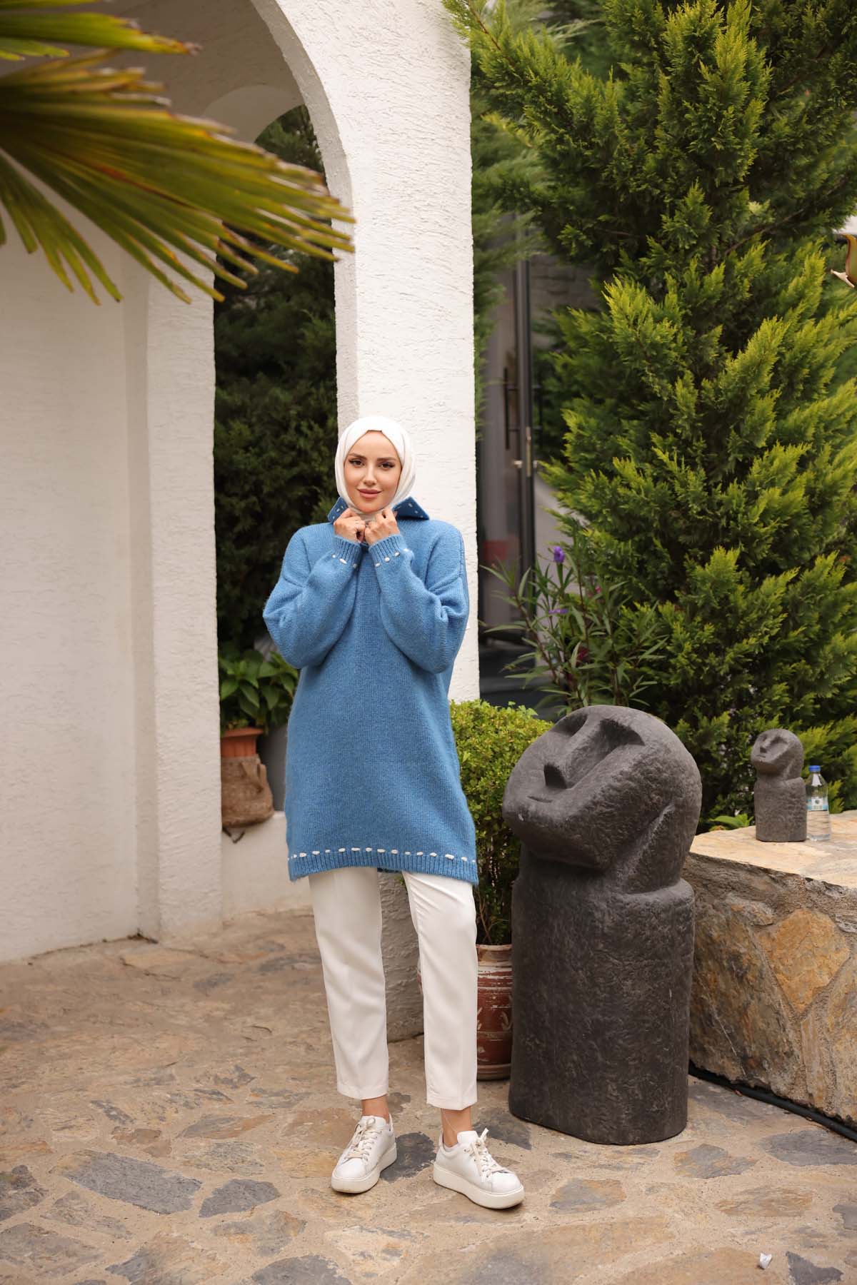 Şardonlu ELişili Gömlek Yaka Tunik