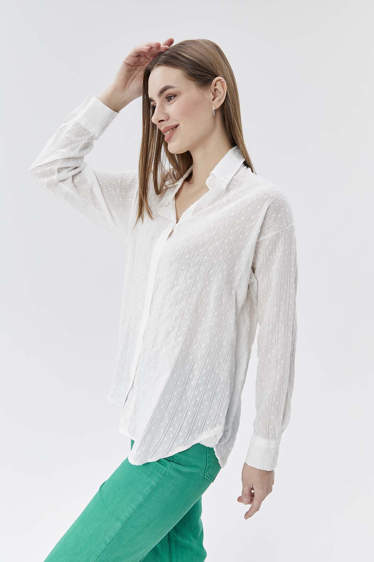 Büyük Puantiyeli Brode Gömlek