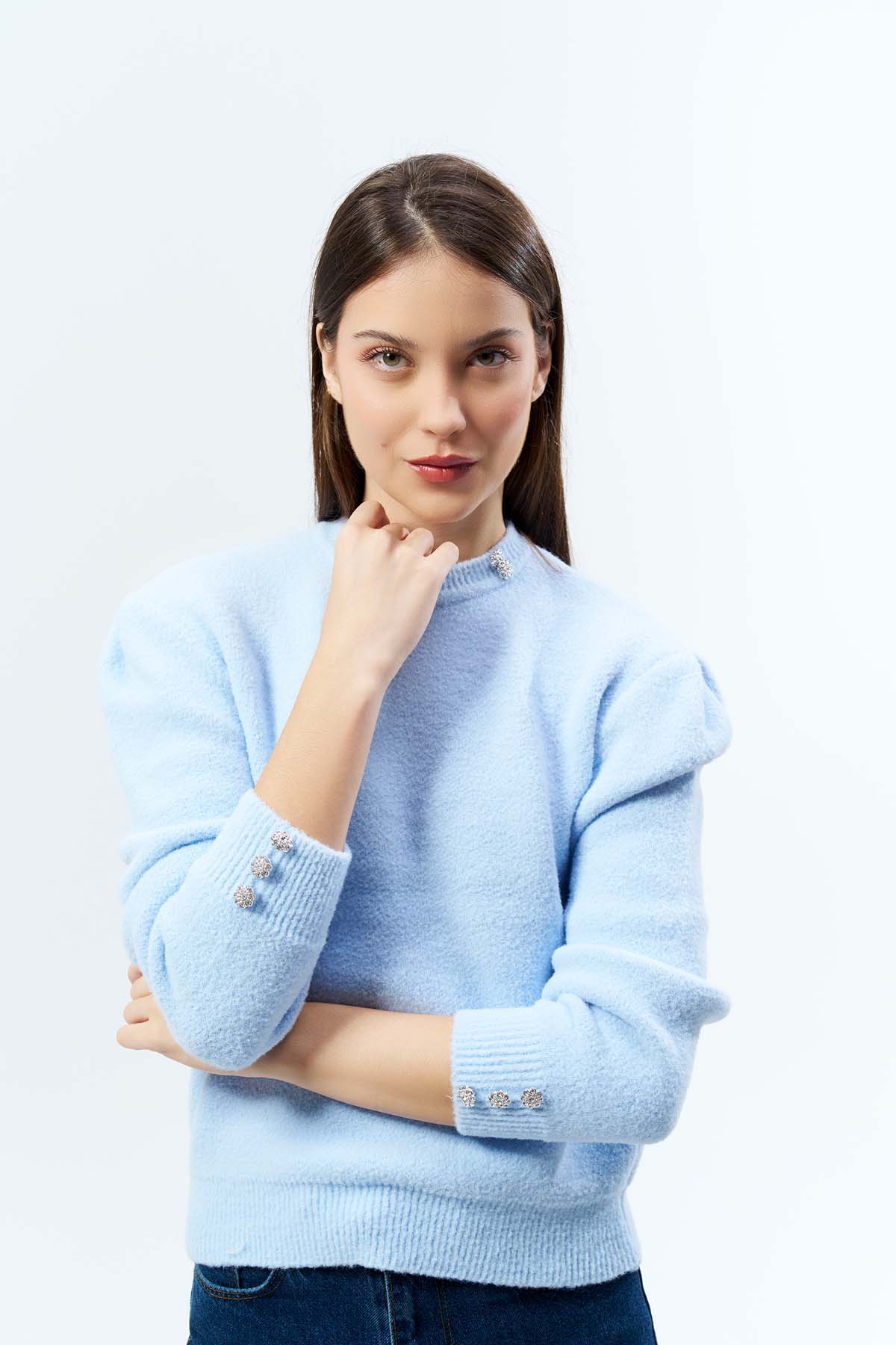 Angora Kolu Düğmeli Kazak