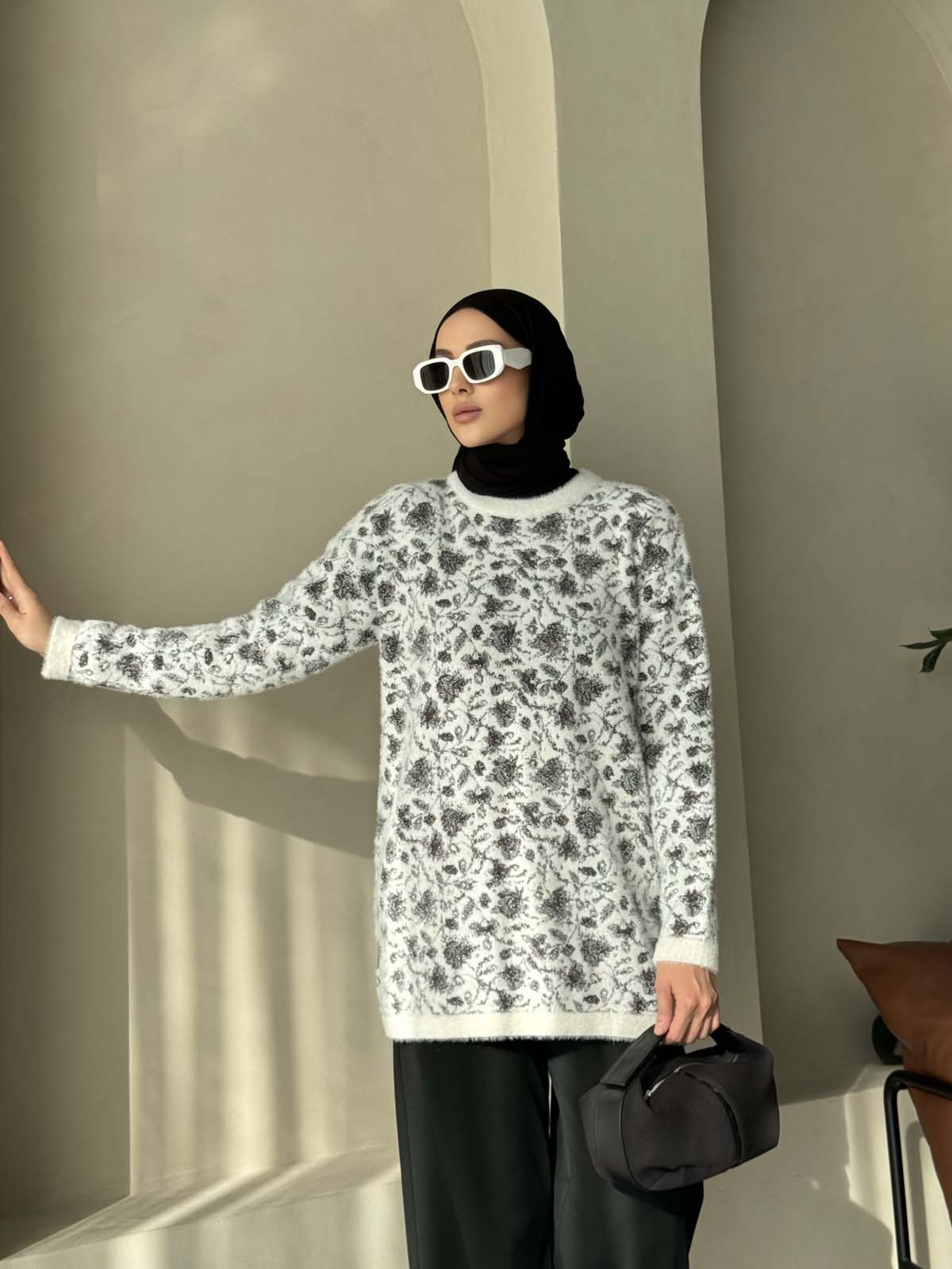 Angora Çiçek Desenli Tunik