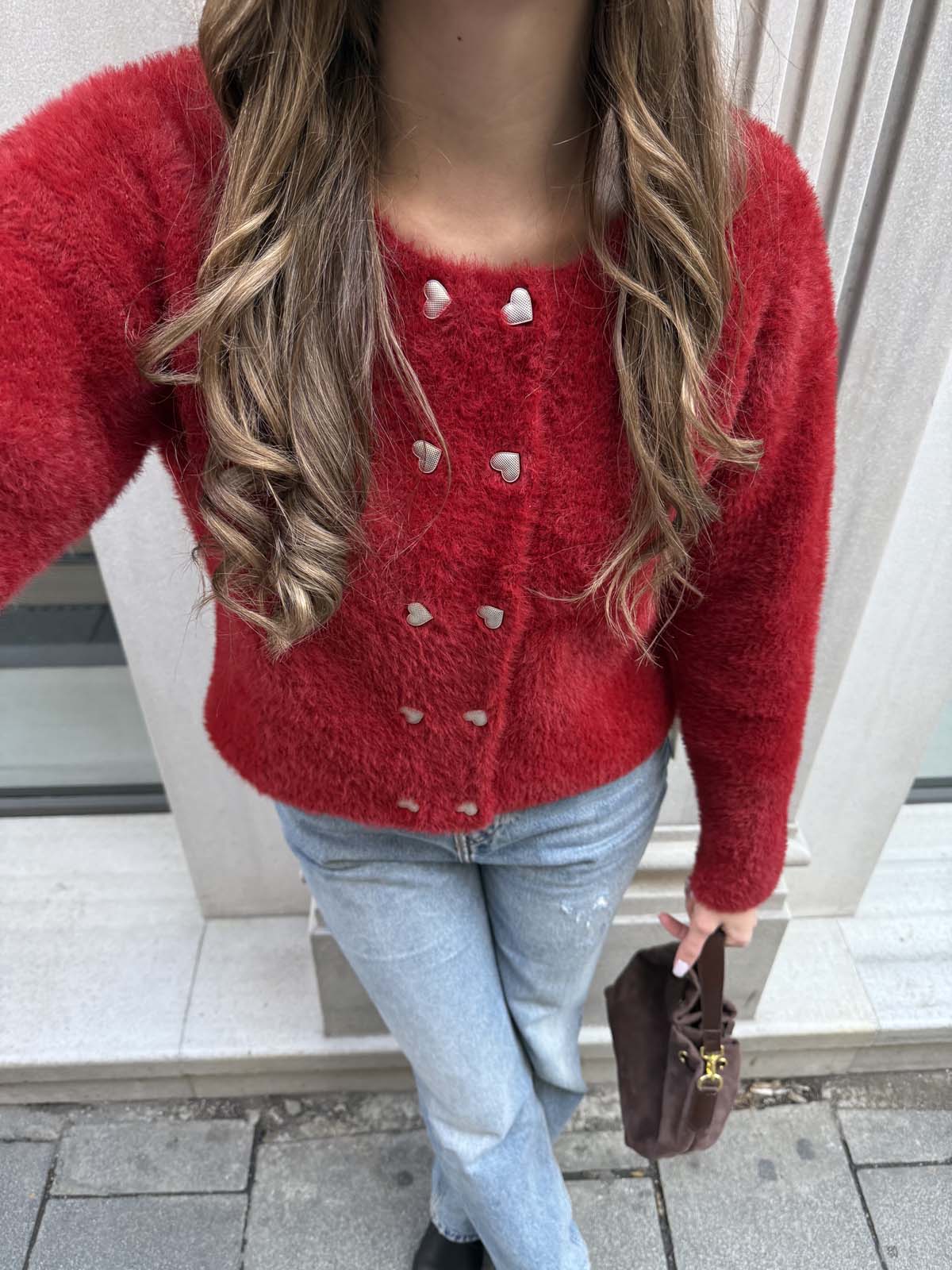 Angora  Yuvarlak Yaka  Kalp Düğmeli Kısa Hırka