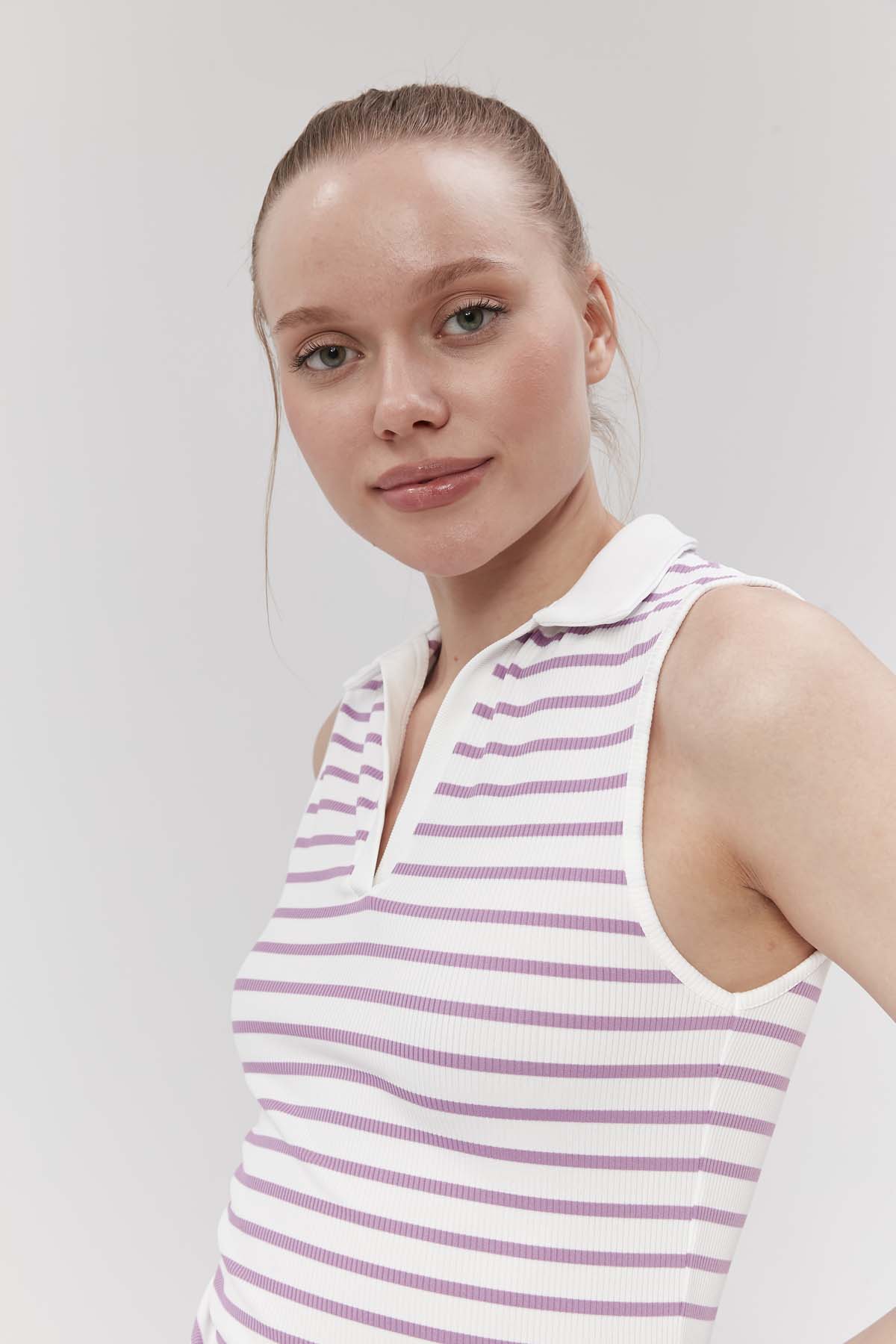 Polo  Yakalı  Çizgili  Bluz