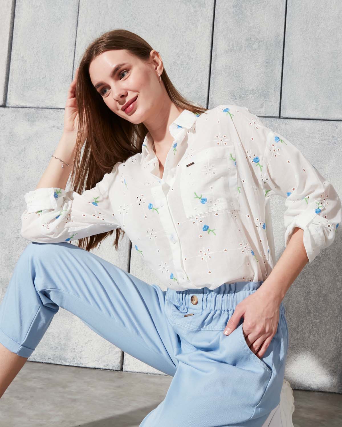 Çiçekli Pamuk Gömlek