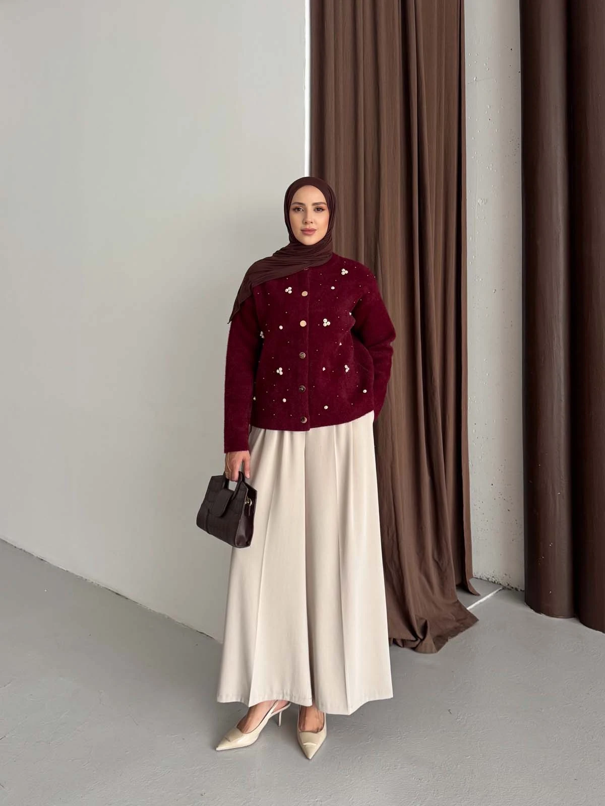 Angora İnci Ve Taş Detaylı Hırka