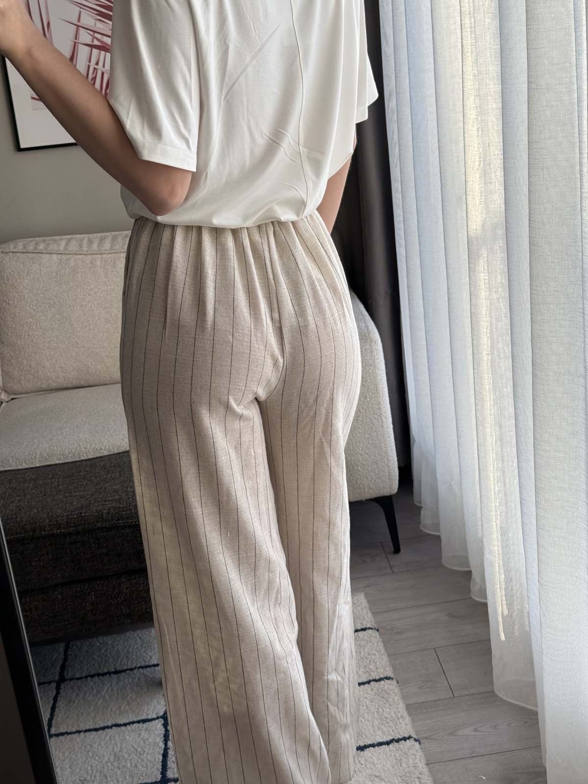 ÇİZGİLİ KETEN PANTOLON