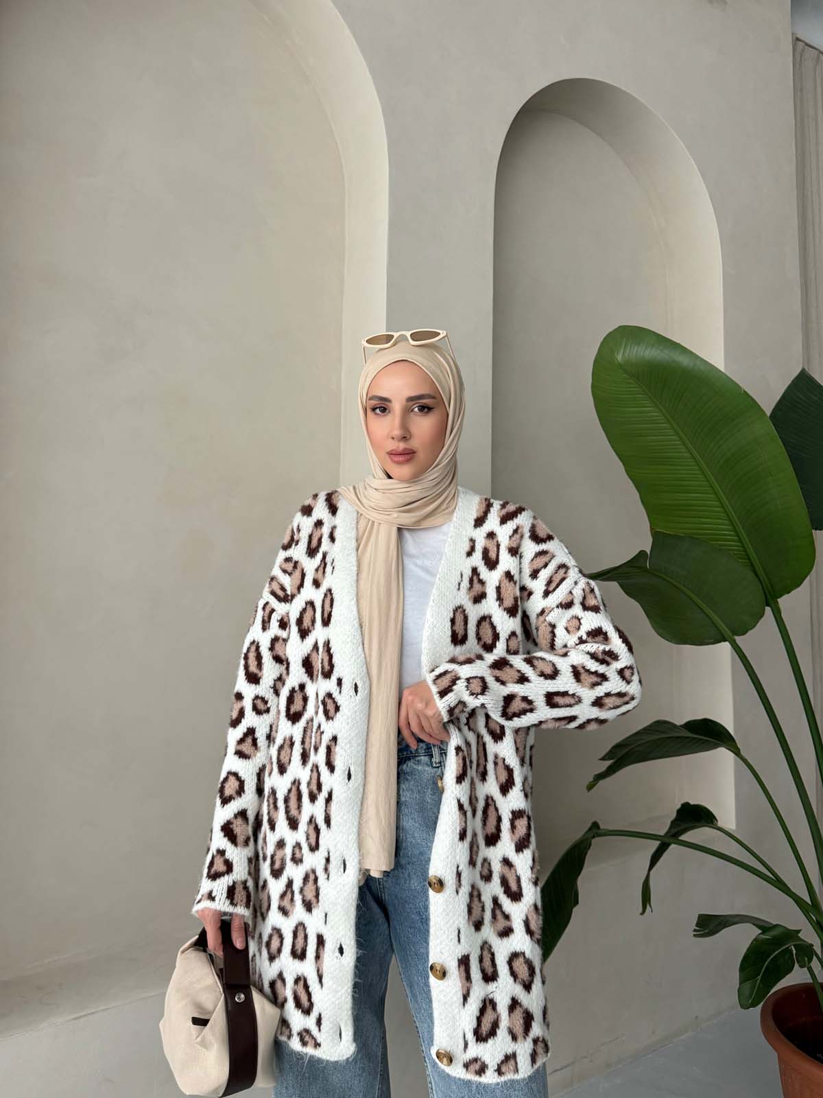 Şardon Leopar Desenli Uzun Hırka