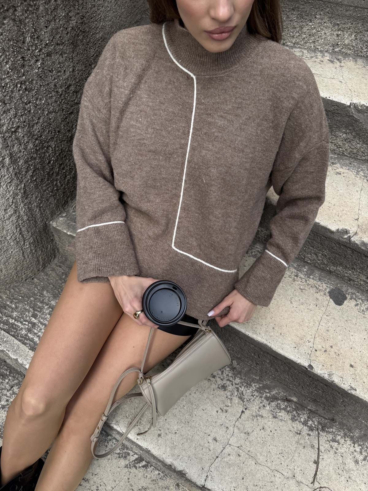 Şardonlu Kordineli Balıkcı Yaka Kazak