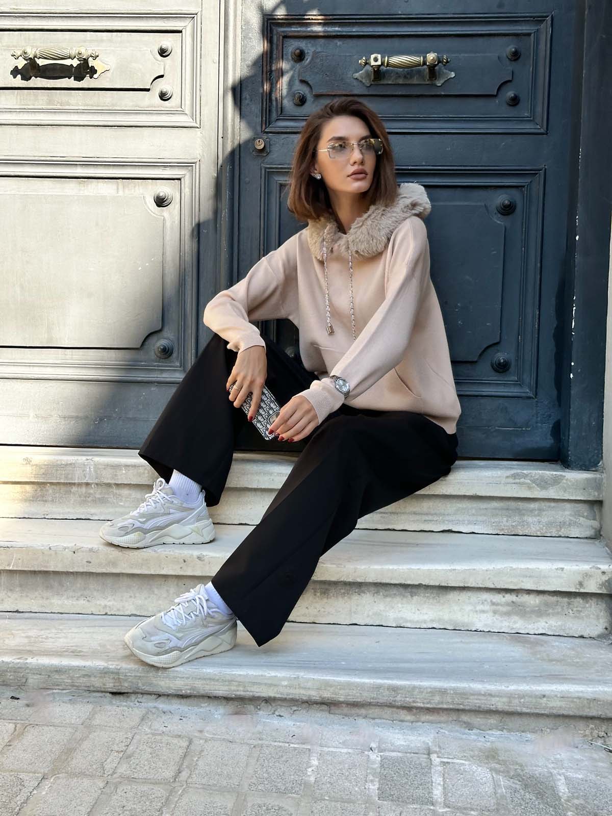 Korsman Kürklü Kanguru Cepli Kazak