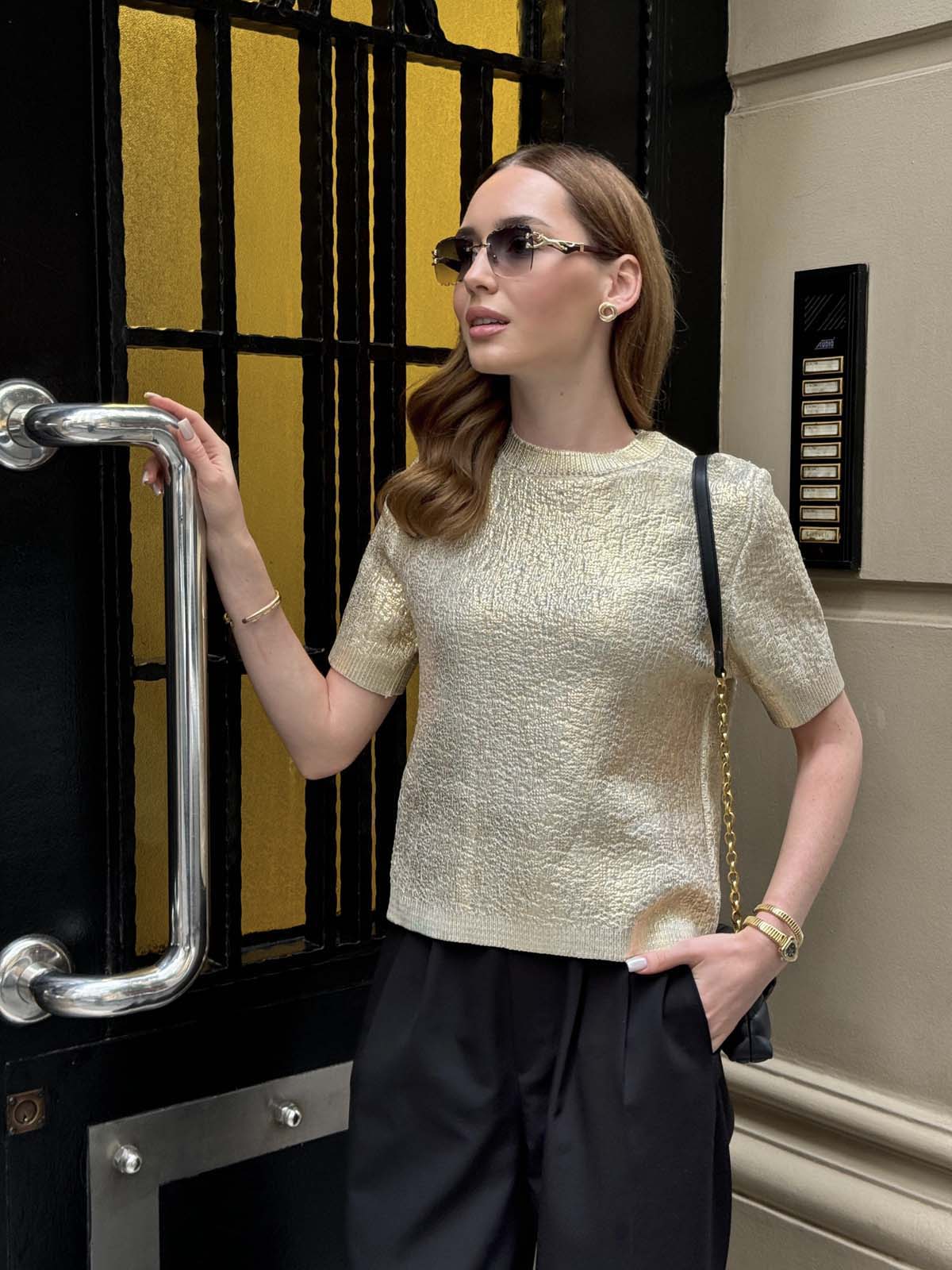 Polyelit Varak Baskılı Kısa Kollu Kazak