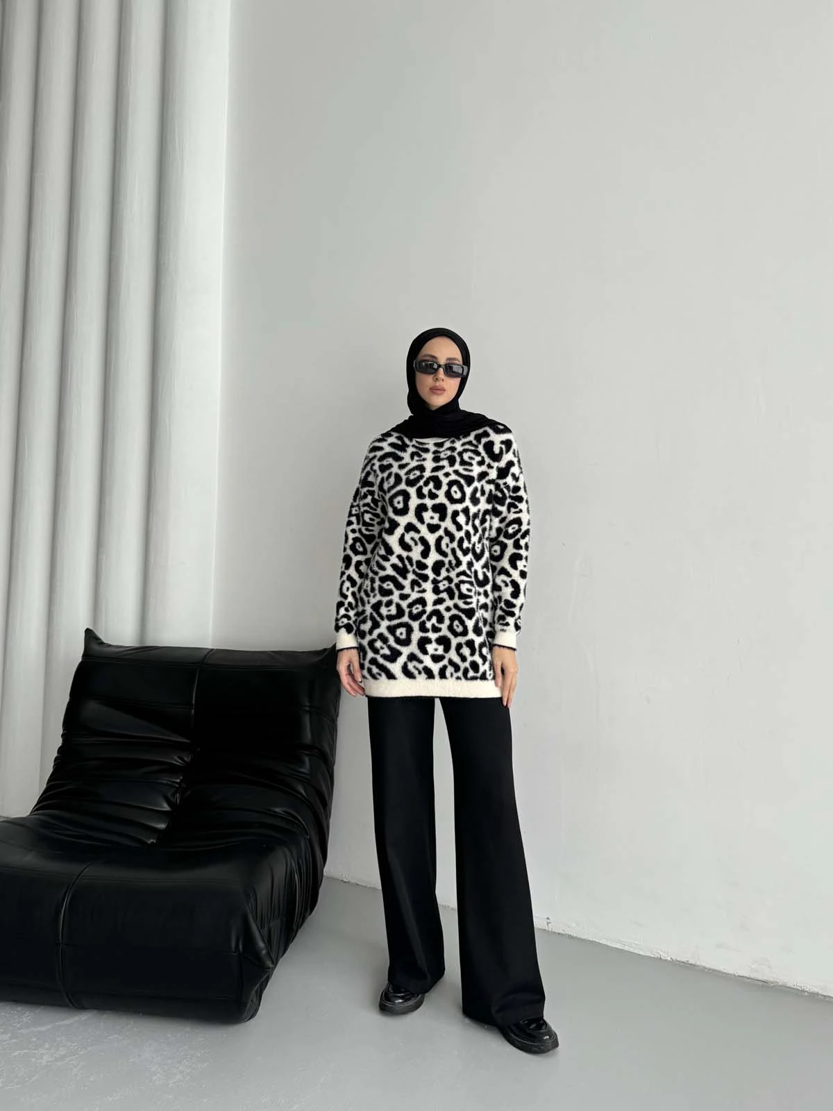 Angora Leopar Desenli Uzun Tunik