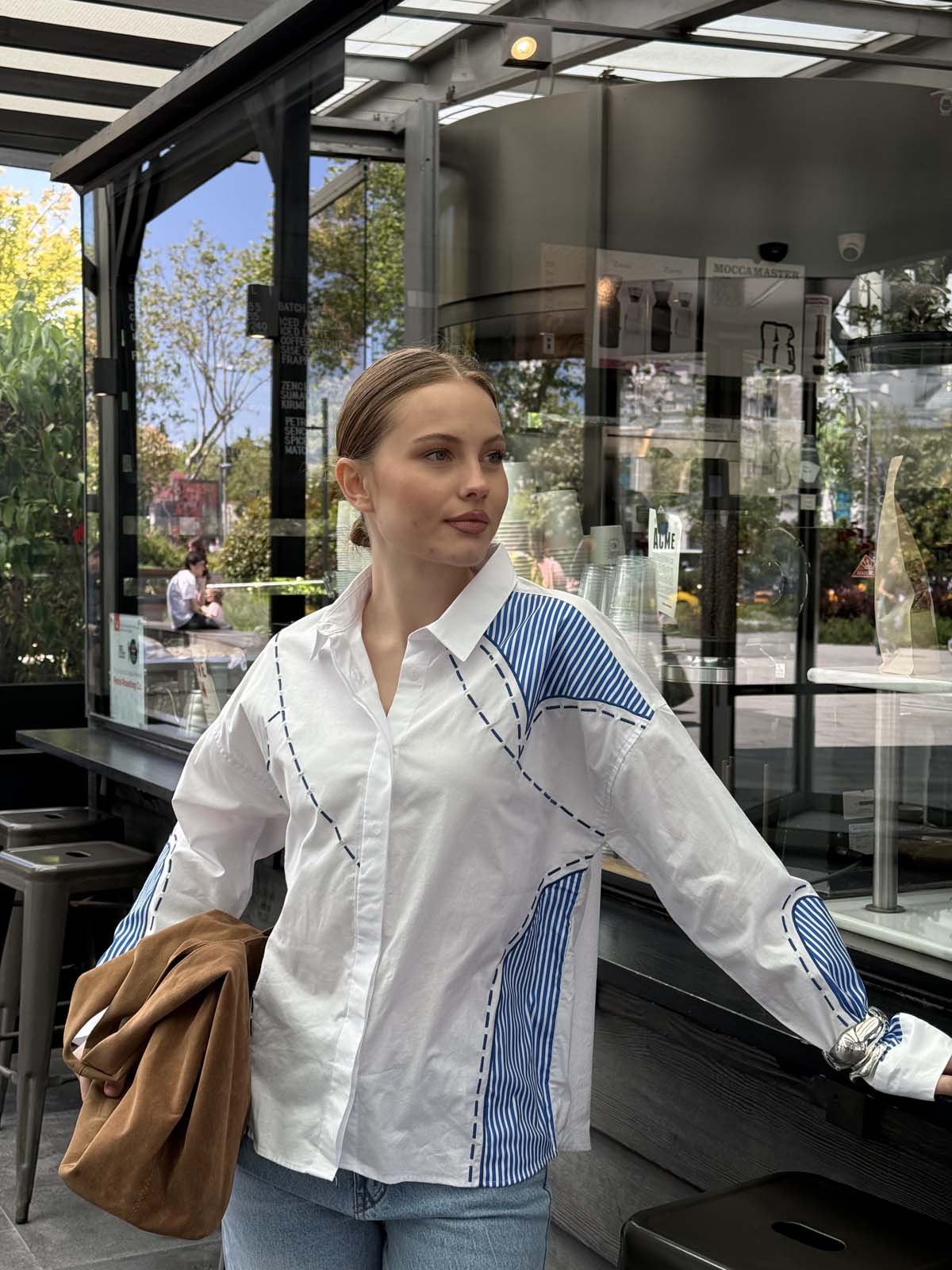 Çizgili Aplikeli Poplin Gömlek