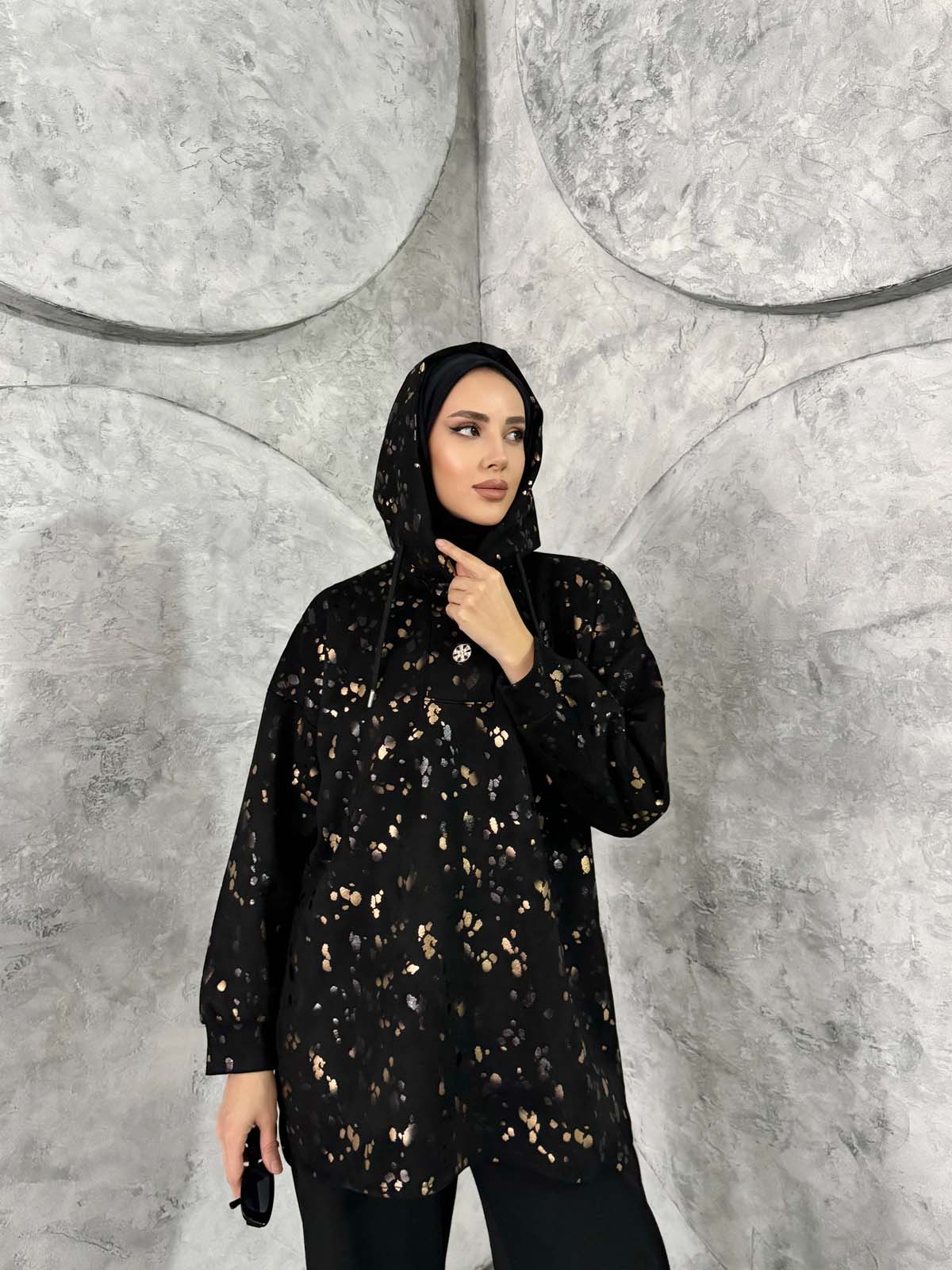 Varak Baskılı Kopşonlu Sweatshirt