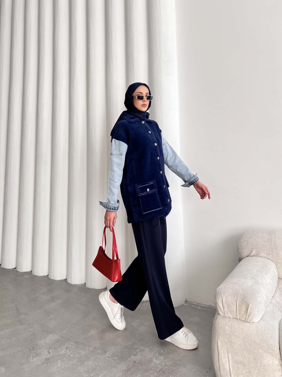 Angora Kotkollu Düğmeli Uzun Hırka