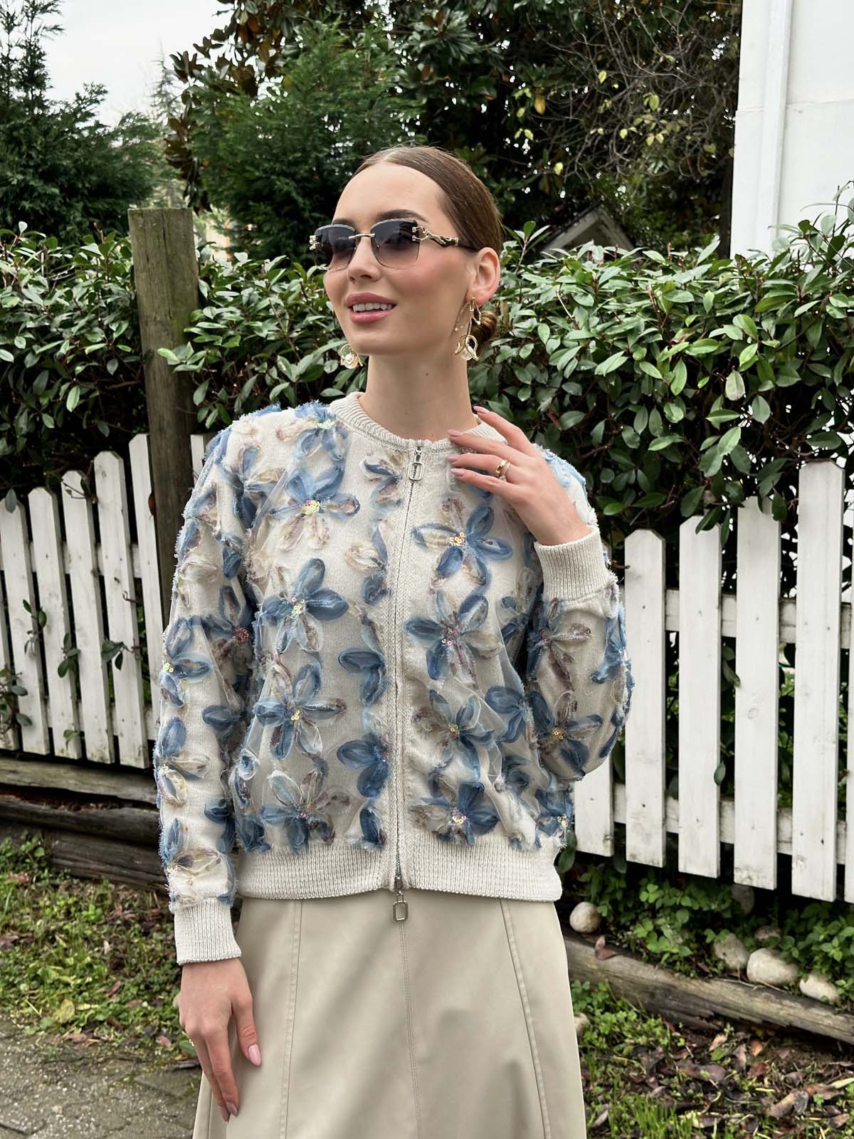 Pamuk Papatyalı Kumaşlı Fermuarlı Ceket