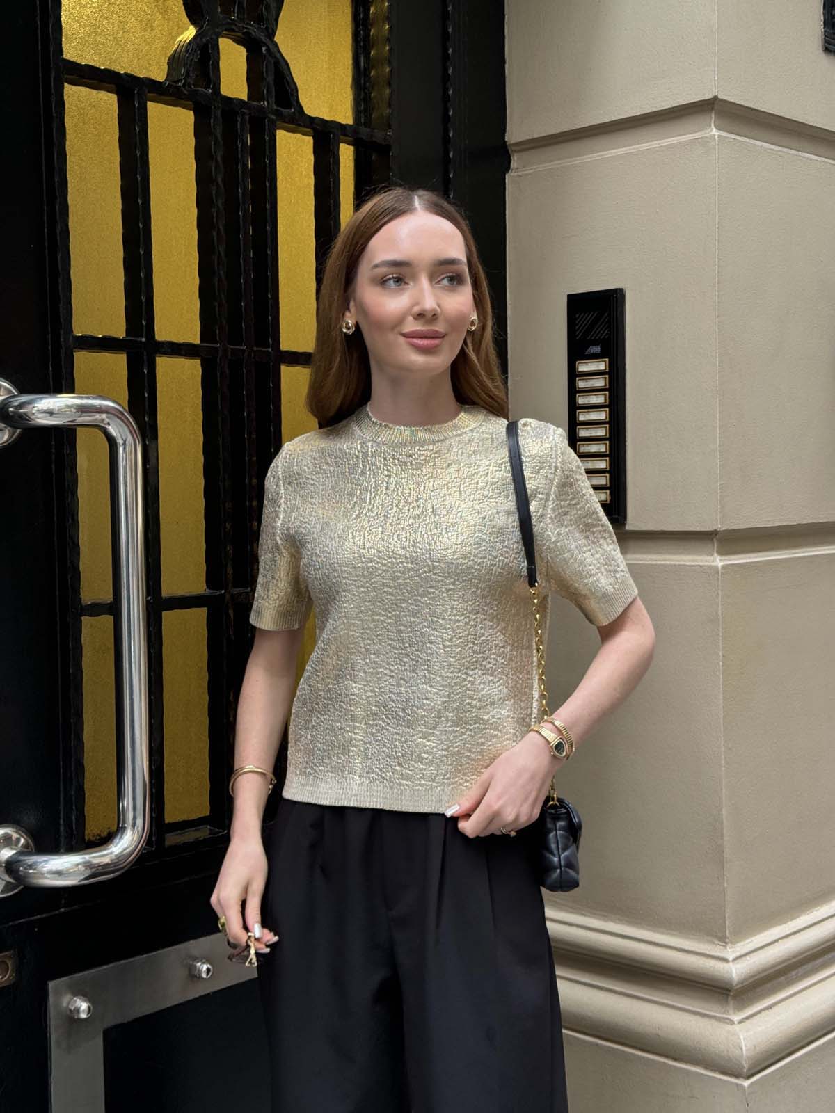 Polyelit Varak Baskılı Kısa Kollu Kazak