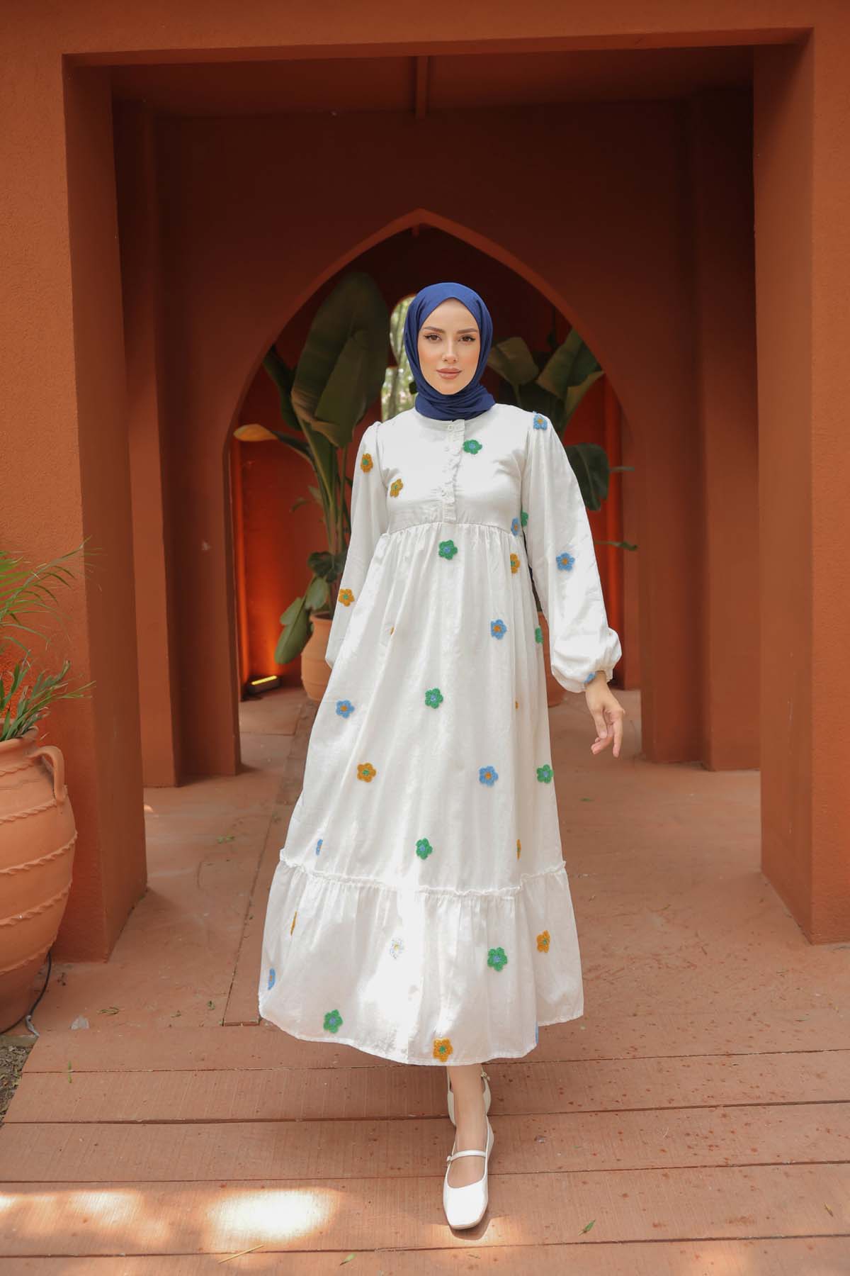 Çiçekli Uzun  Kollu  Elbise