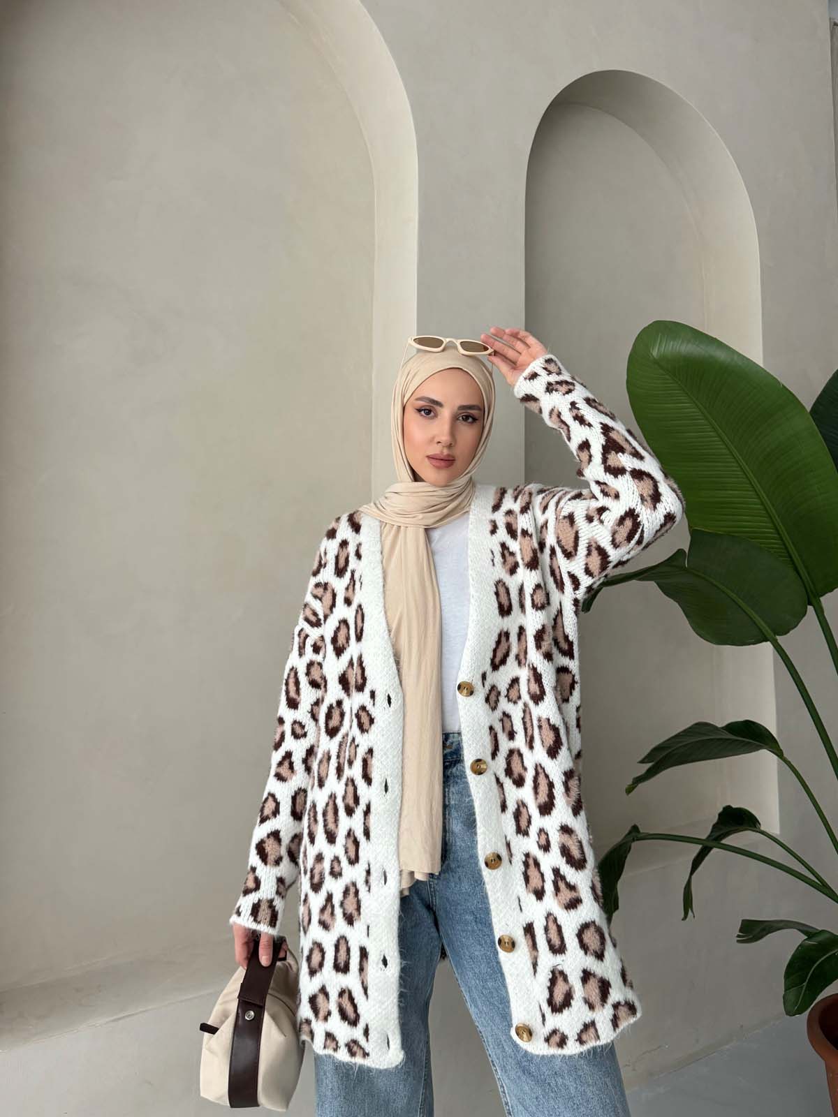 Şardon Leopar Desenli Uzun Hırka